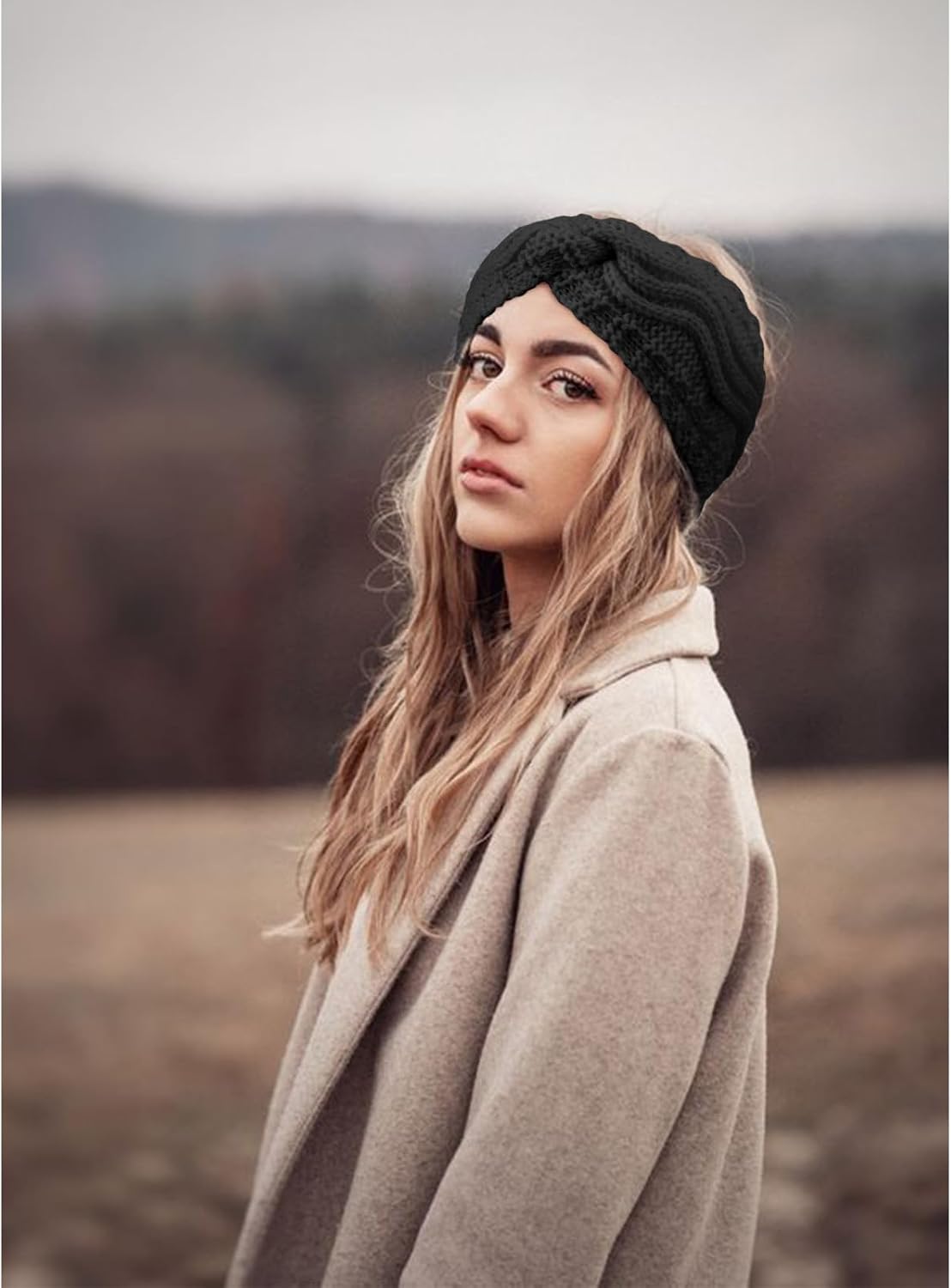 Detalle 2 de DRESHOW bandeau tricoté chaud doublé polaire pour femmes (cache-oreilles)