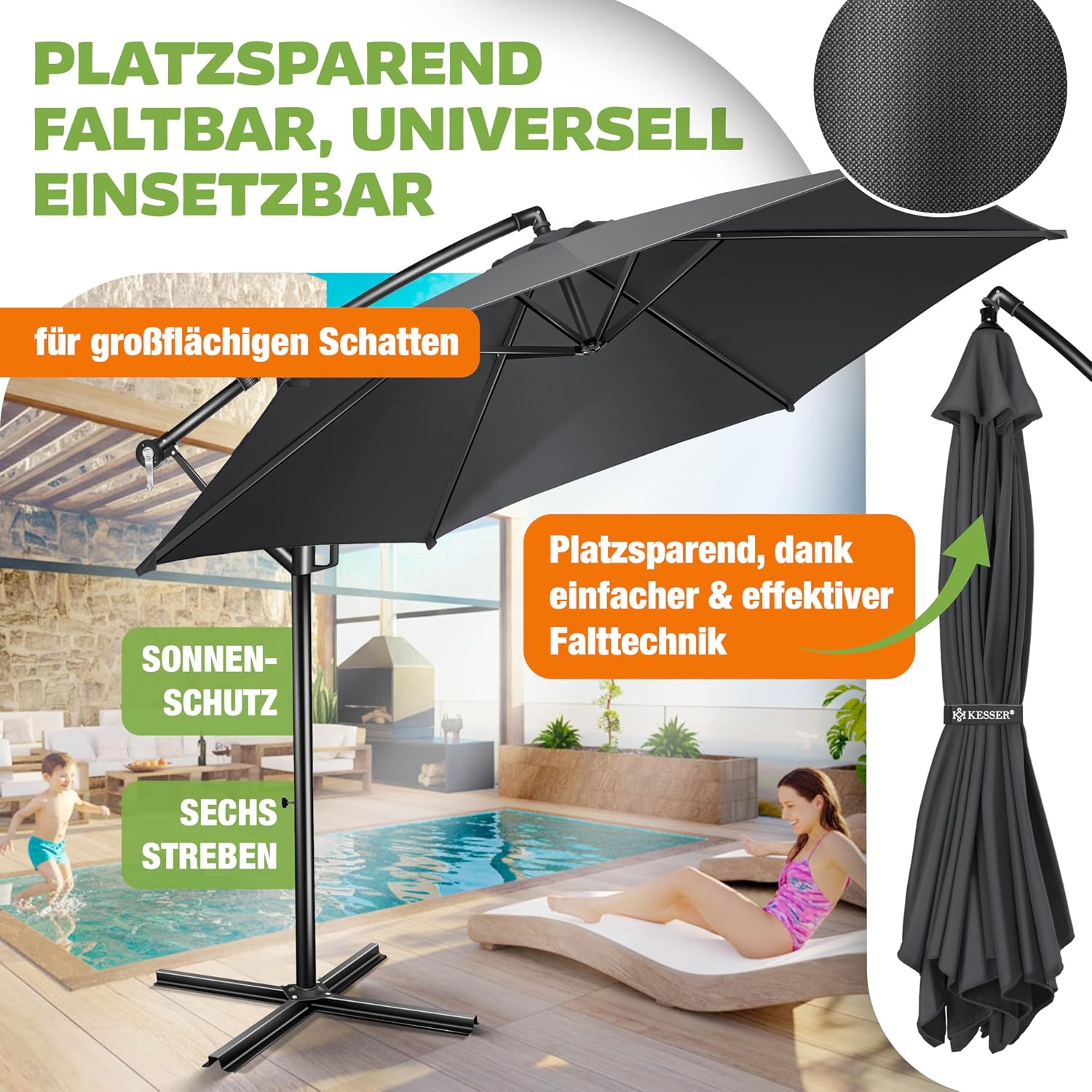Thumbnail 3 de KESSER® Alu Ampelschirm Sonnenschirm Anthrazit Ø300 cm mit Abdeckung & Kurbelvorrichtung