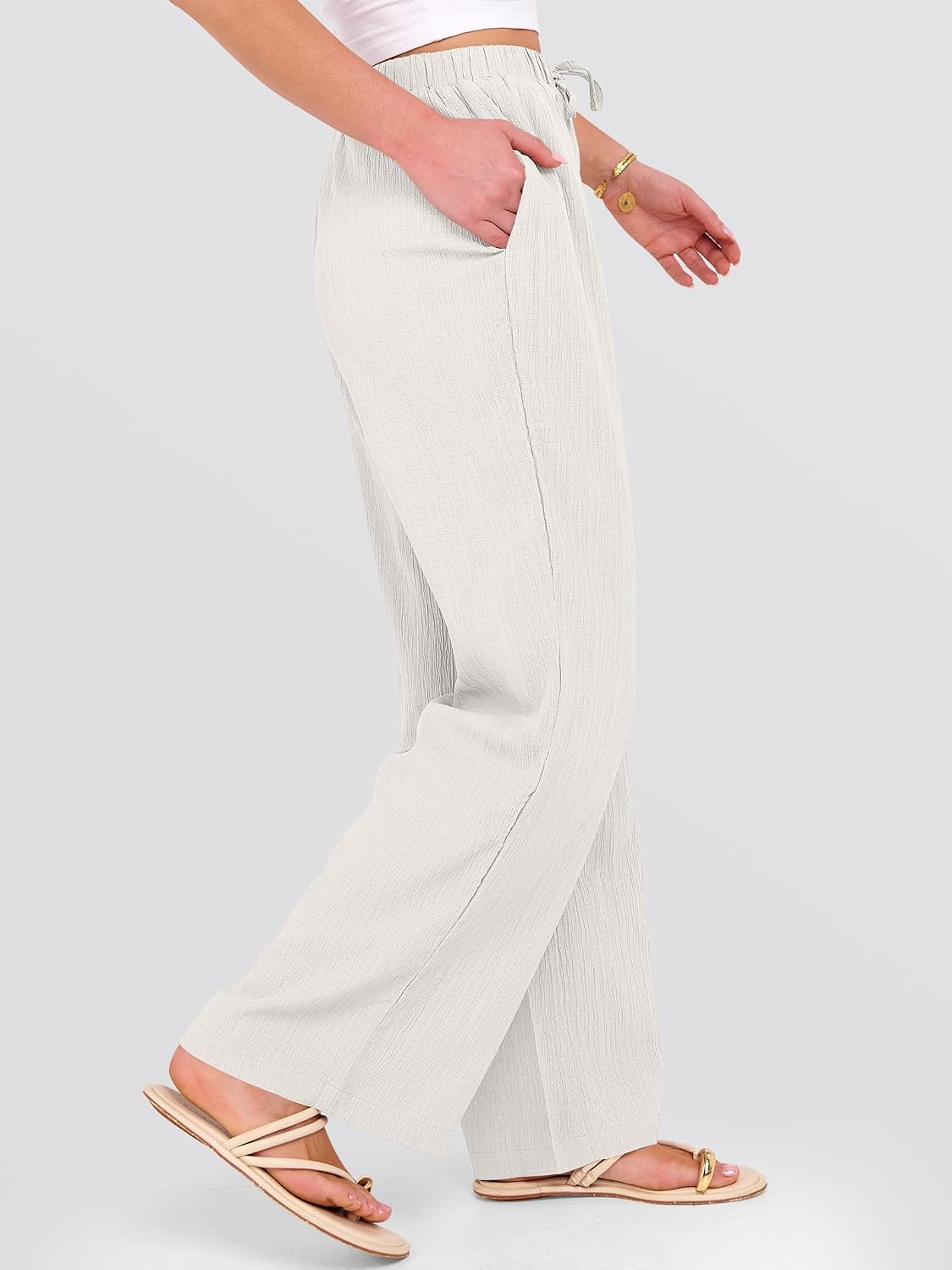 Thumbnail 2 de ANRABESS Women’s Wide Leg Beach Pants with Elastic Waist and Pockets