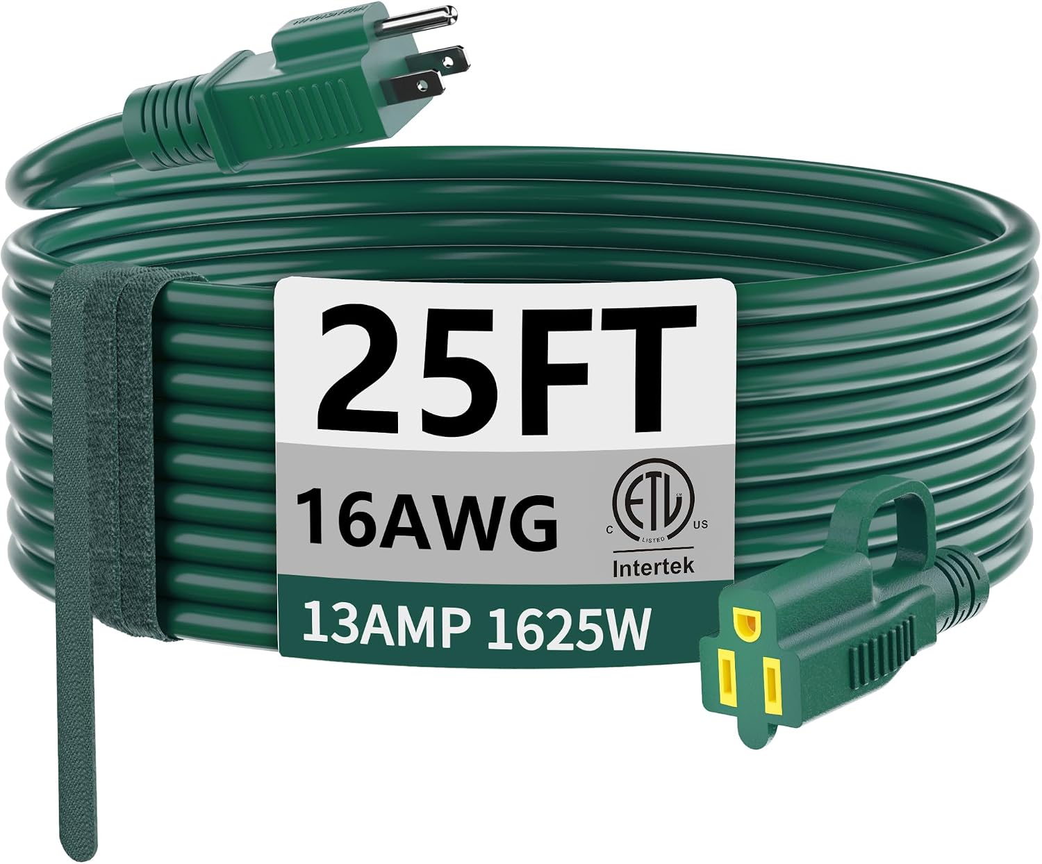 Detalle de HUANCHAIN 25 ft 16/3 SJTW Outdoor Extension Cord, Green, 13A, Waterproof