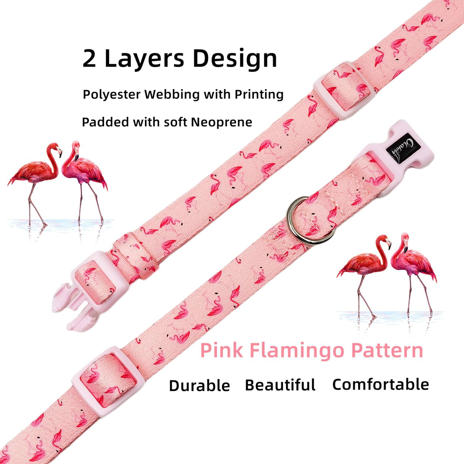 Thumbnail 3 de Olahibi Basic Dog Collar (Pink Flamingo) – polyester webbing padded with soft neoprene, S for small dogs