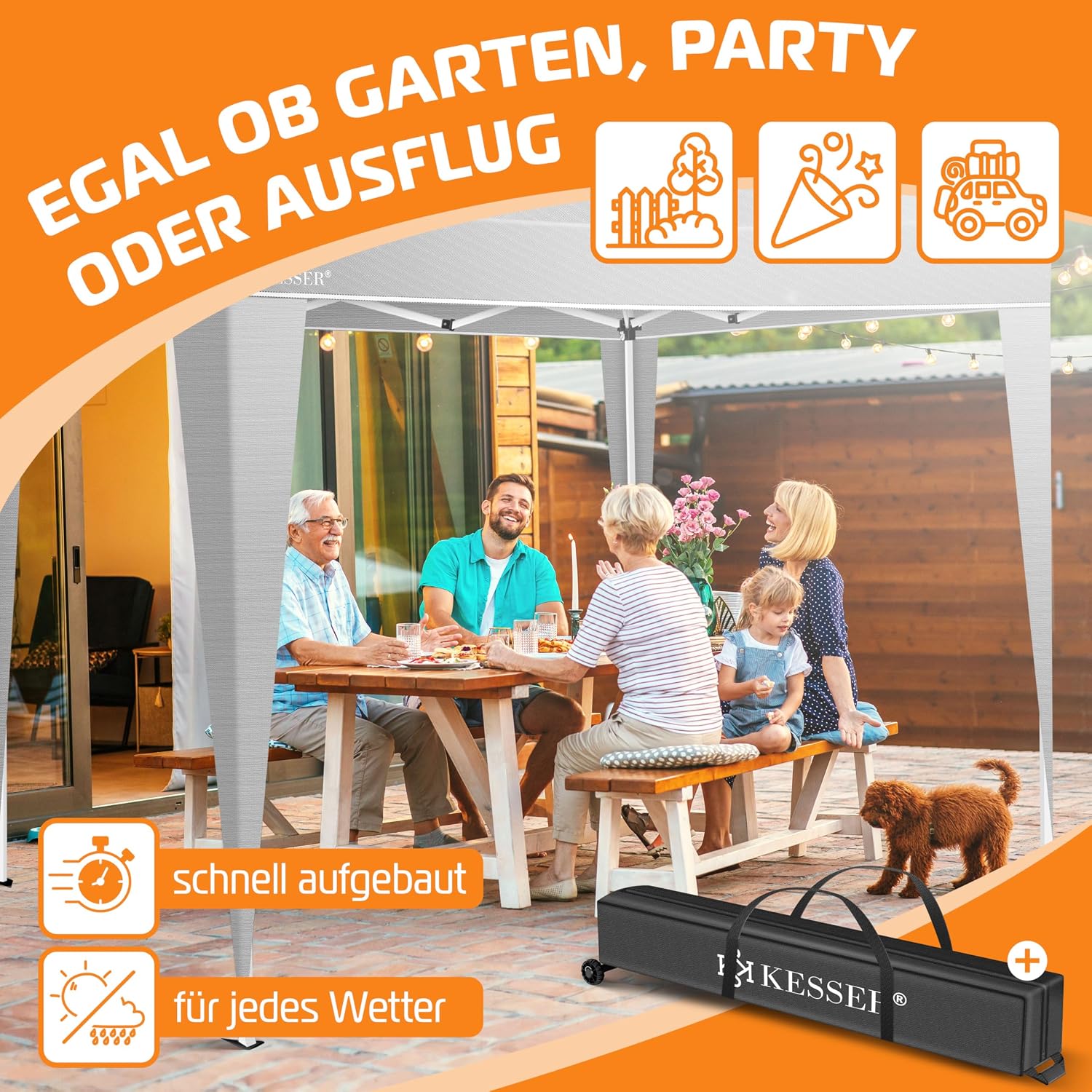 Detalle de KESSER Pavillon Faltpavillon 3x3m – stabil, höhenverstellbar, UV-Schutz 50+