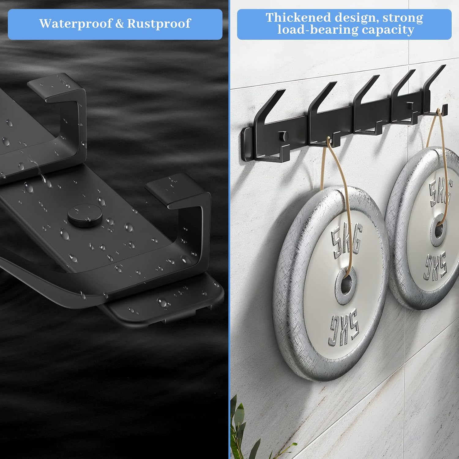 Detalle de TENXSNUG Appendiabiti da Parete Set di 2 – Attaccapanni Moderni Antiruggine con 5 Ganci per Cucina, Bagno e Camera