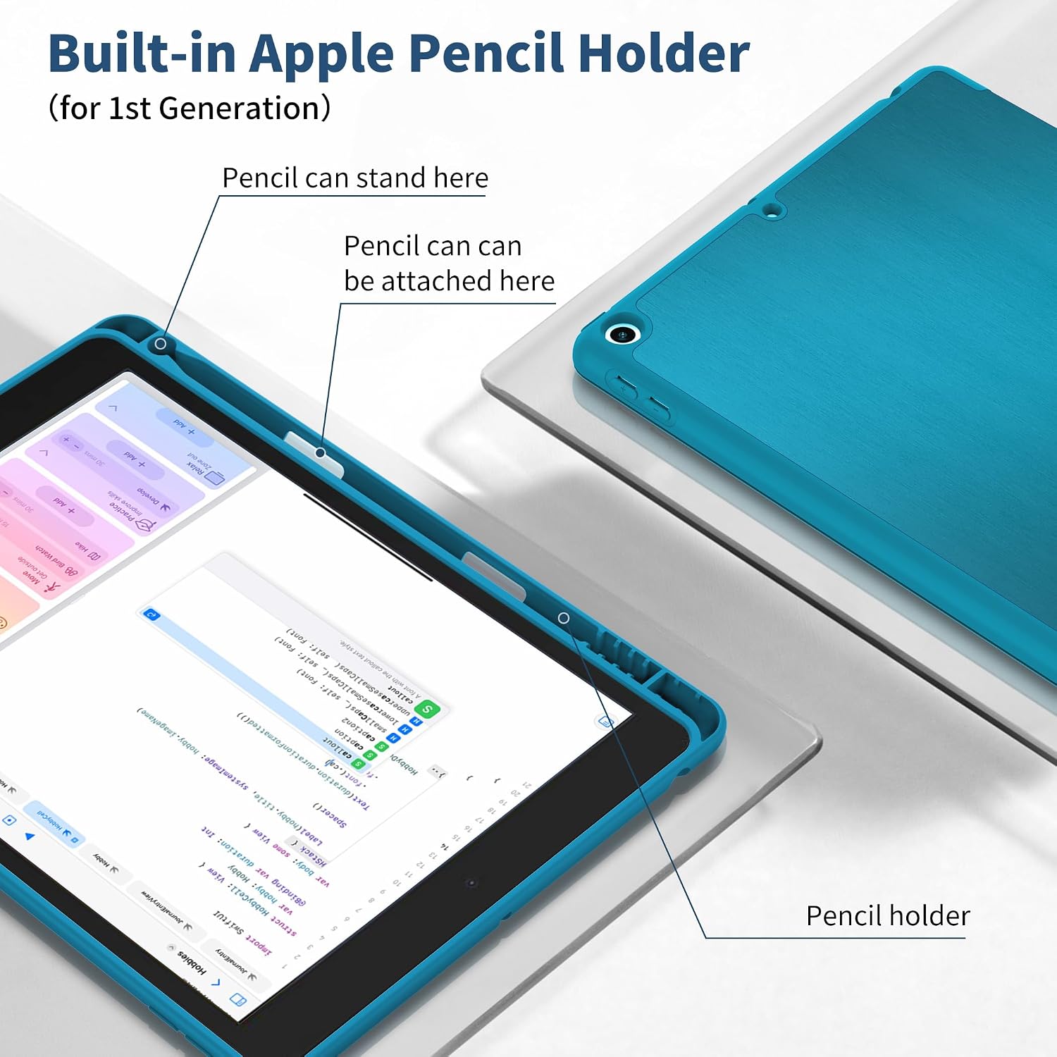 Detalle de CACOE Hülle für iPad 9./8./7. Generation 10.2 Zoll – Ultradünn, Stifthalter und Pfauenblau