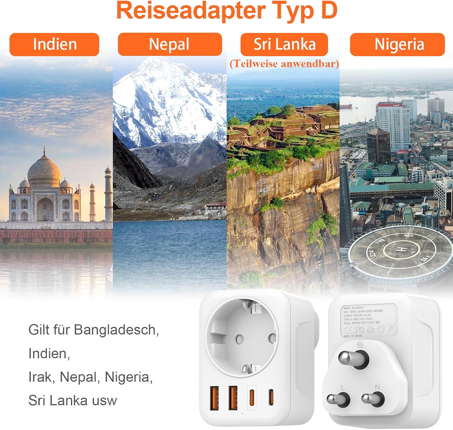 Thumbnail 4 de Denlane Reiseadapter Indien 2500W 🌍