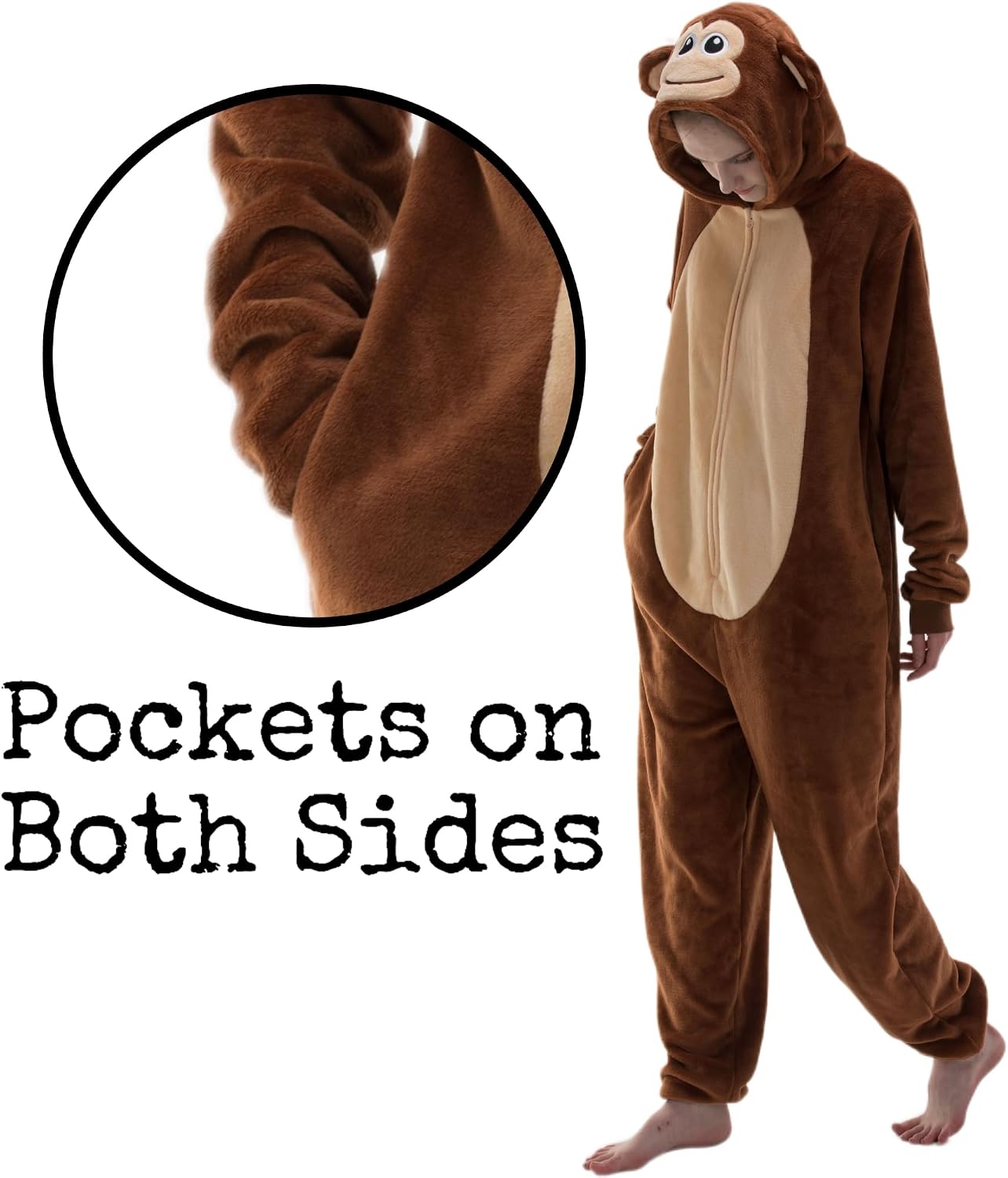 Detalle 2 de AILMQYJL Monkey Flannel Onesie Pajamas with Hood and Zipper