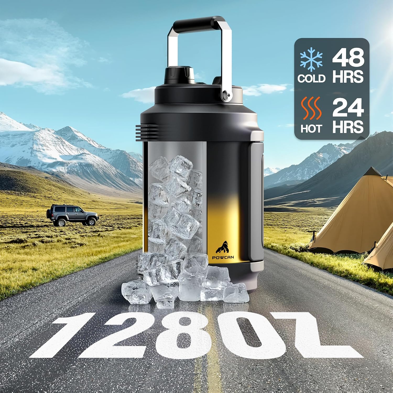 Detalle de POWCAN 128 oz Insulated Water Bottle, Stainless Steel, Straw and Spout Lid