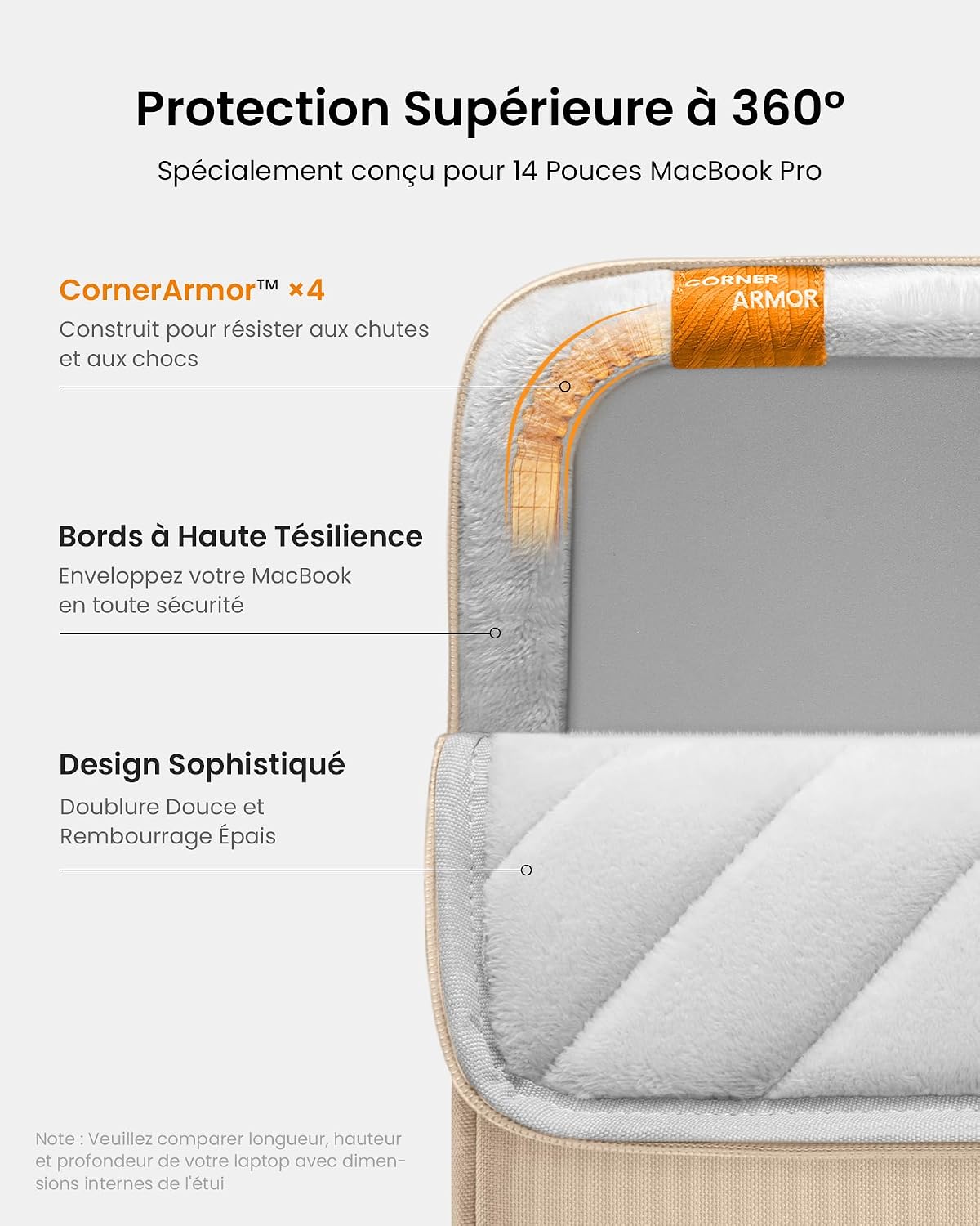 Detalle de tomtoc 360° Housse 14'' pour MacBook Pro M5/M4/M3/M2/M1 2021-2026 – Étui protection intégrale, poche accessoire