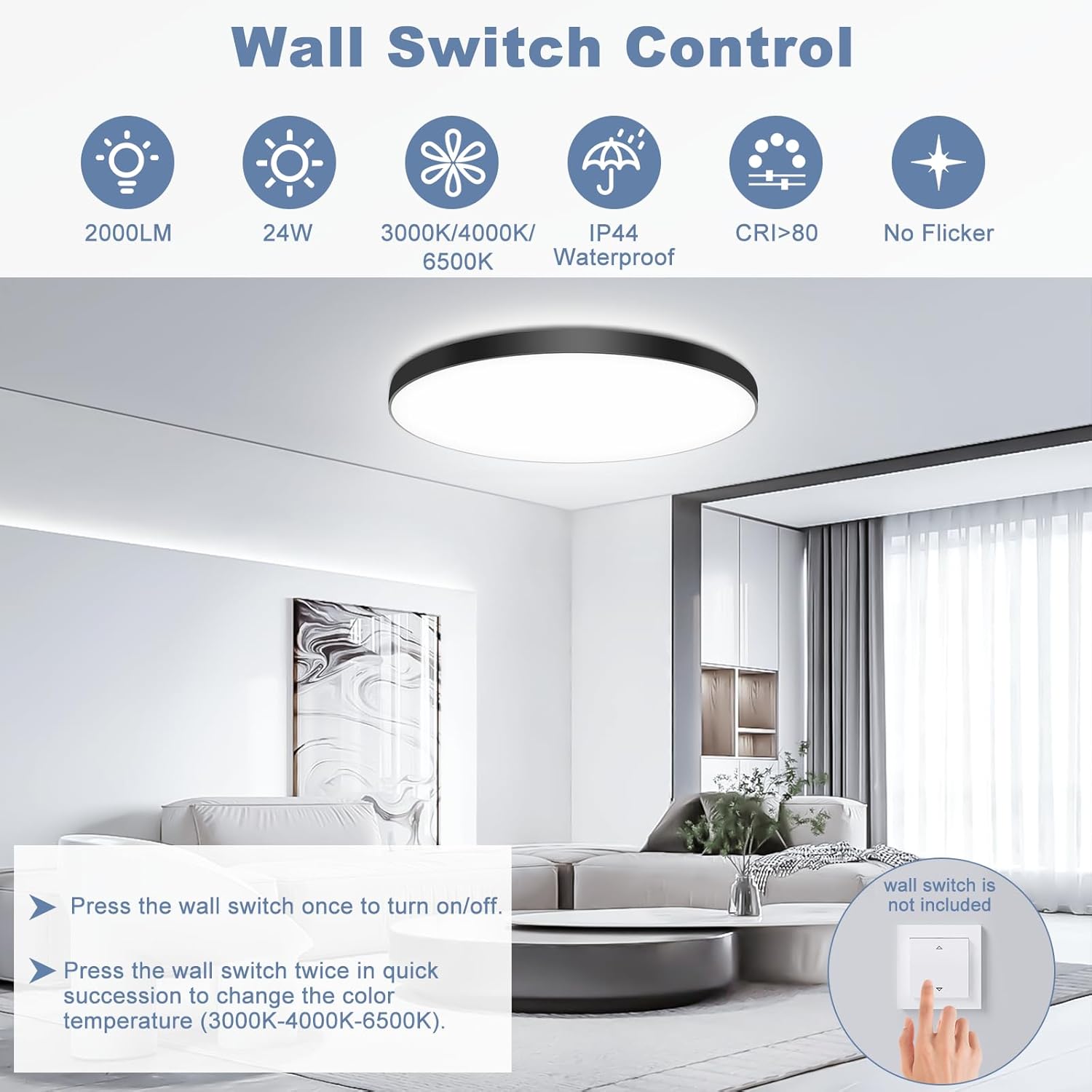 Thumbnail 2 de OUILA Deckenlampe LED Flach 28 cm Ø, dimmbar, IP44 | Fernbedienung, 3000K–6500K, 24W, 2000 lm