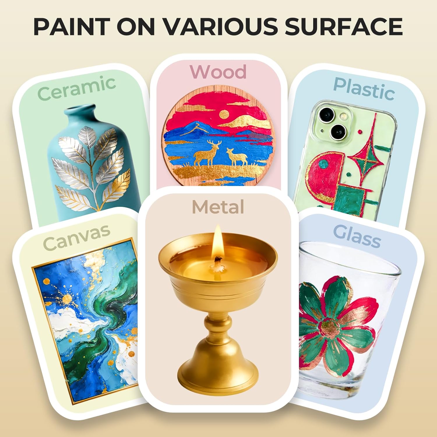 Thumbnail 3 de Nicpro Metallic Gold Acrylic Paint (33.8oz/1000ml) – Non-toxic, quick-drying gold leaf effect for multi-surface art