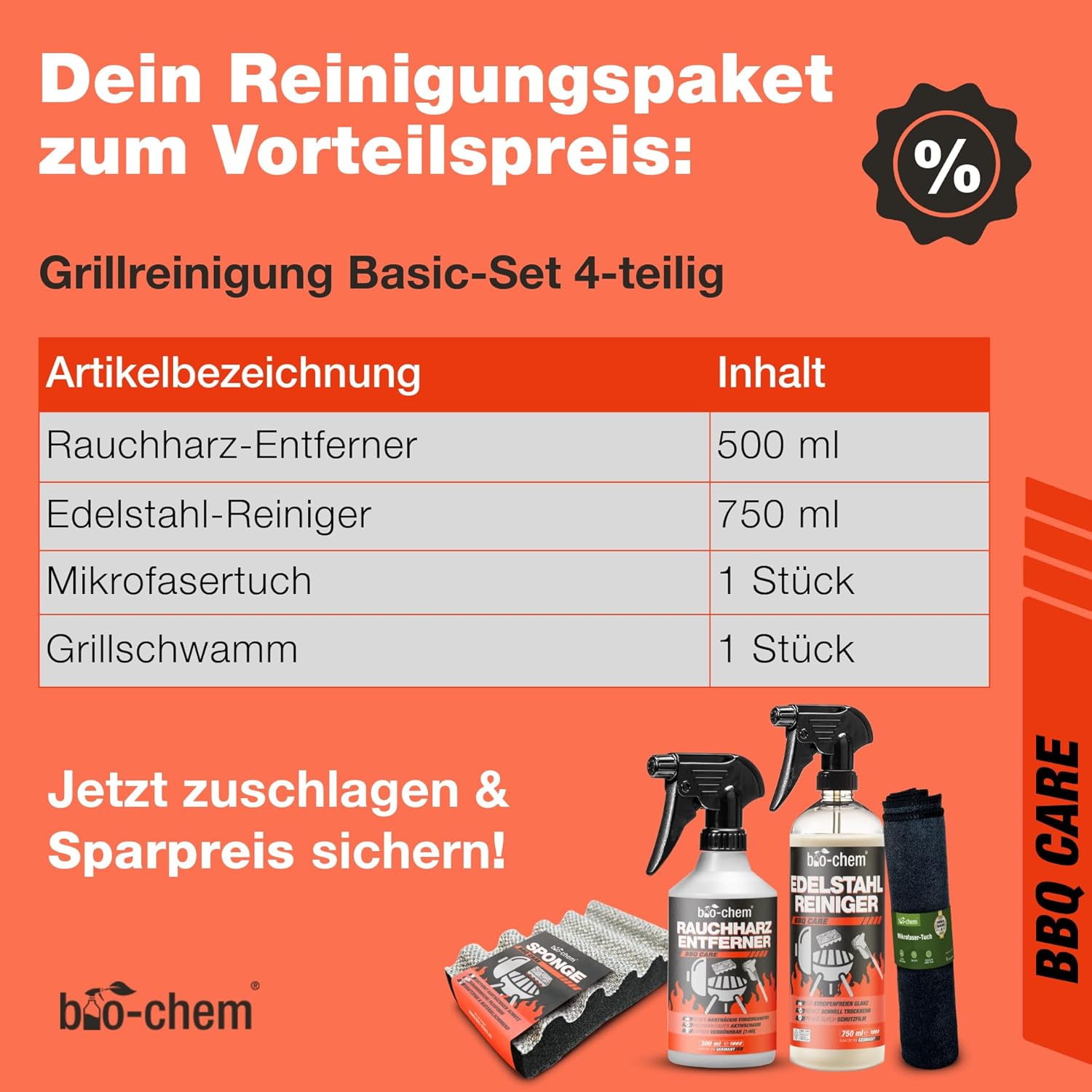 Thumbnail 6 de bio-chem CLEANTEC Bio-Chem Grillreiniger Set 4-teilig für Gasgrill und Edelstahl (inkl. Schwamm & Mikrofasertuch)