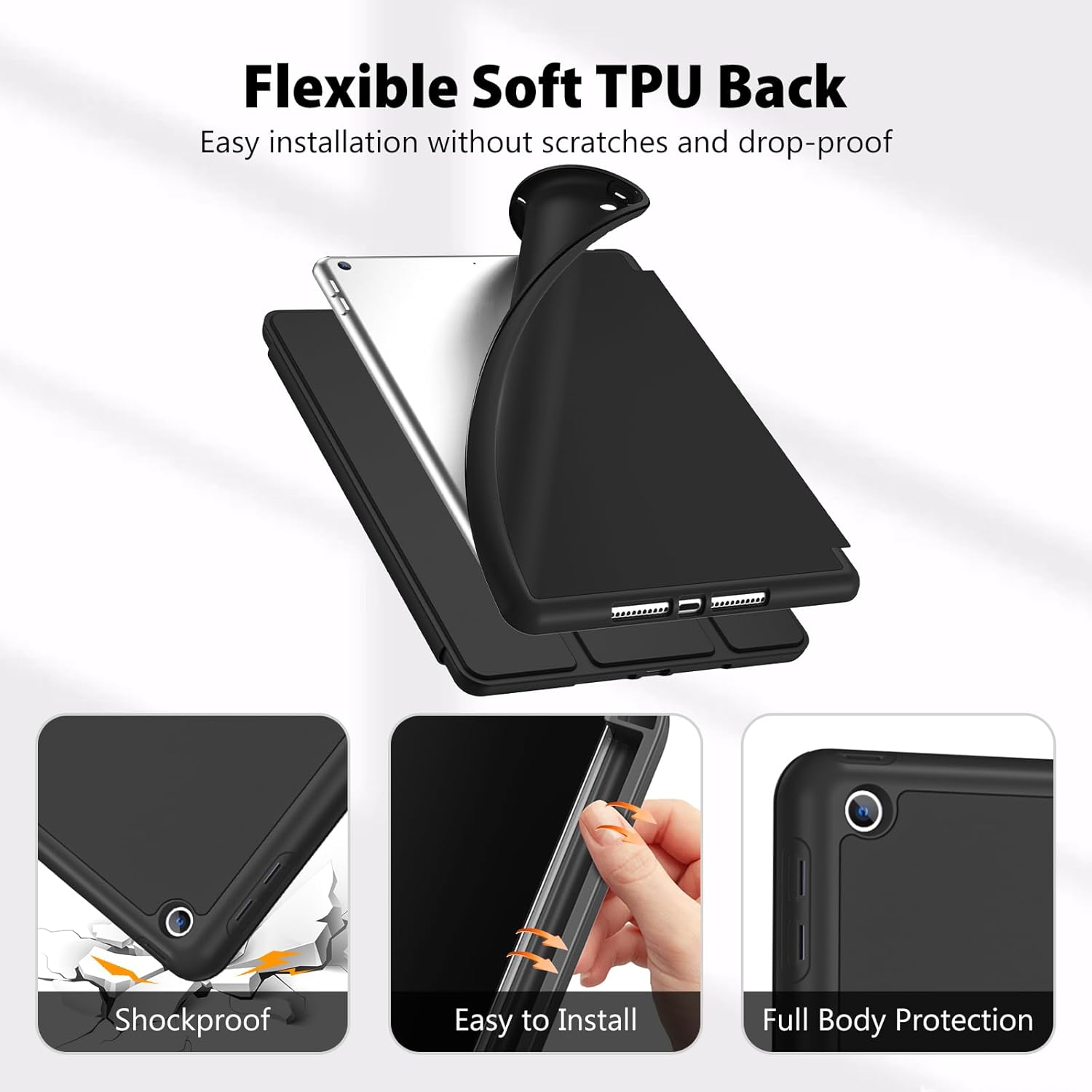 Thumbnail 3 de ProCase TPU back smart slim case for iPad 7th/8th/9th gen (10.2in) with pencil holder – auto sleep/wake (Black)