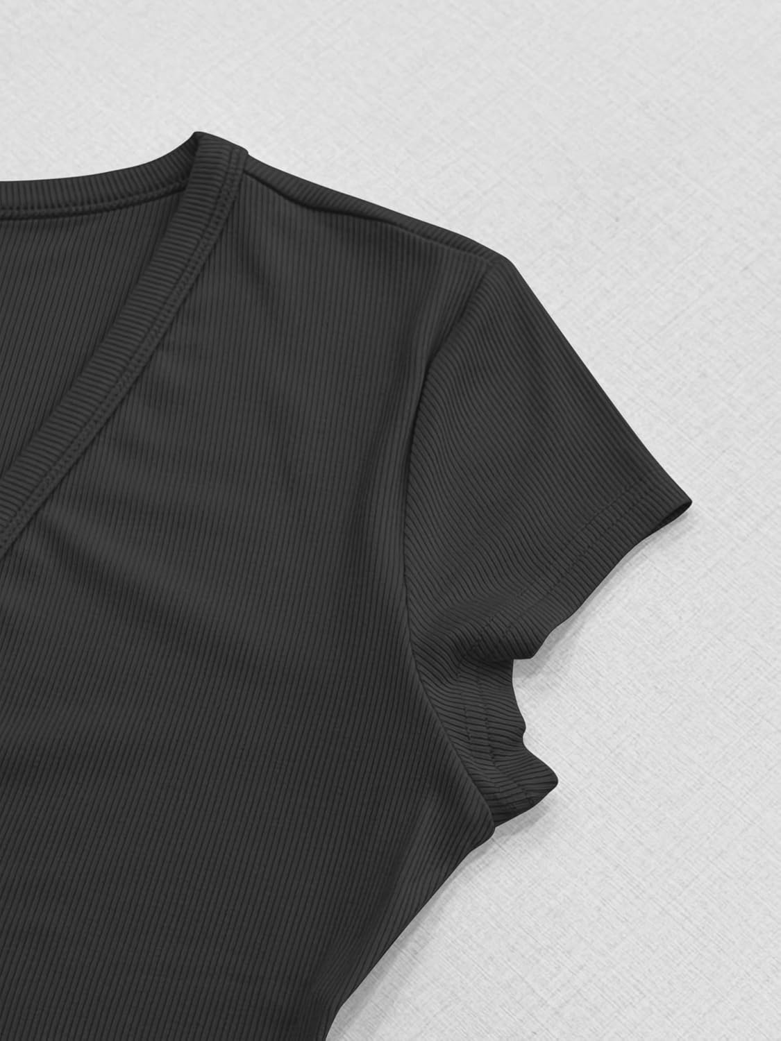 Thumbnail 4 de Albe Rita Women Short Sleeve T-Shirt Cap V Neck: Ribbed Knit, Slim Fit for Summer