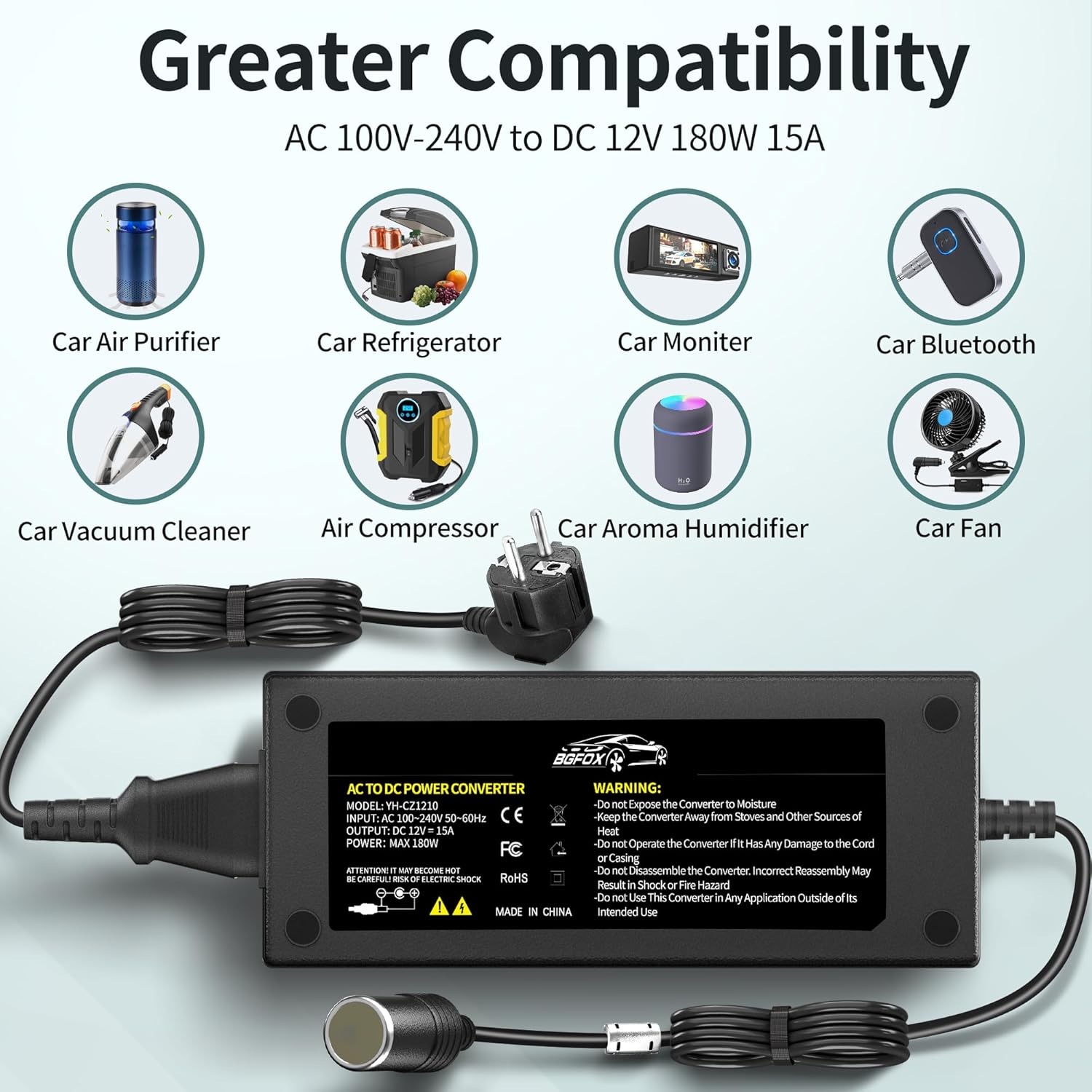 Thumbnail 1 de BGFOX 180W KFZ-Netzadapter 230V auf 12V mit Zigarettenanzünder-Ausgang