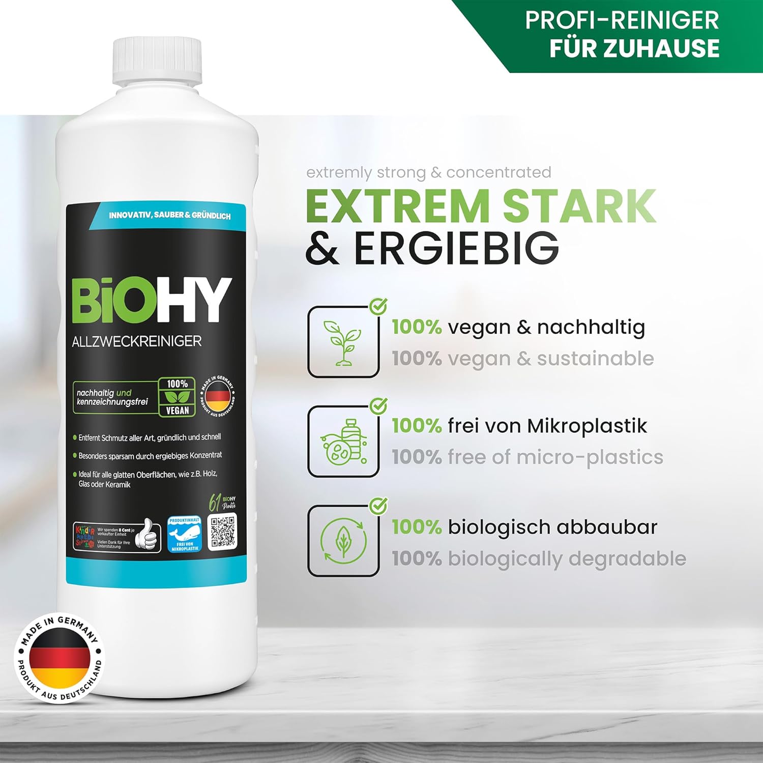 Detalle 2 de BiOHY Allzweckreiniger (1L) – Bodenreiniger Konzentrat für Parkett, Fliesen & Hartböden
