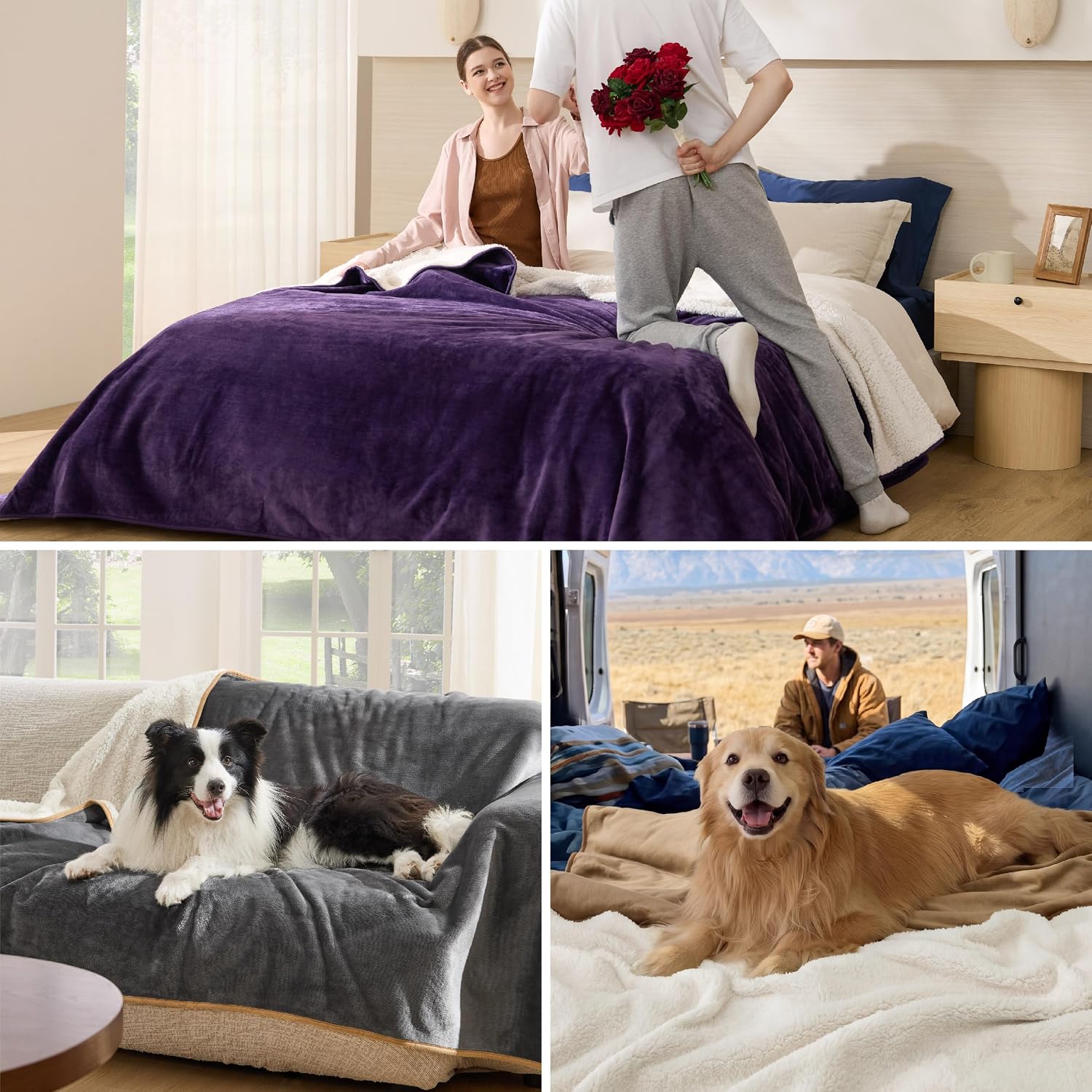 Thumbnail 6 de Bedsure Waterproof Sherpa Fleece Blanket, King 108"x86", Reversible Light Grey