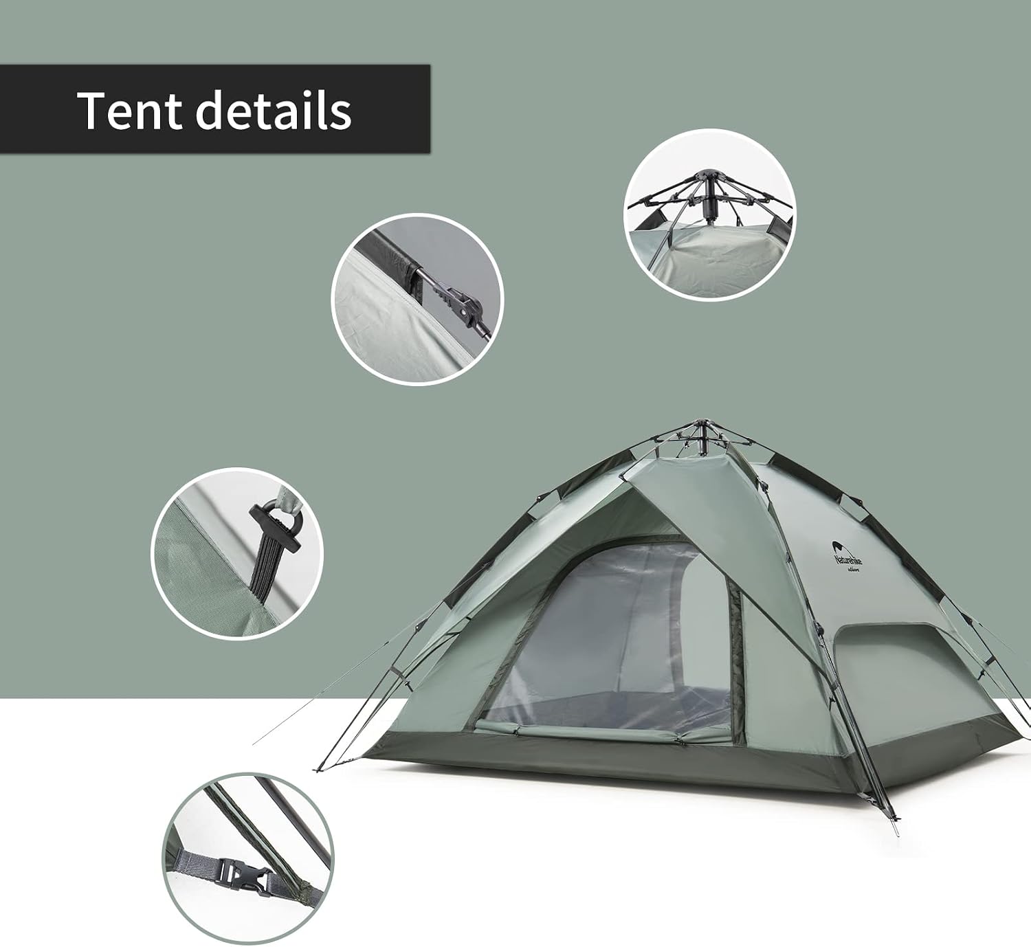 Detalle de Naturehike 3 People Pop-up Camping Tent: pop-uptent voor 3 personen, waterdicht