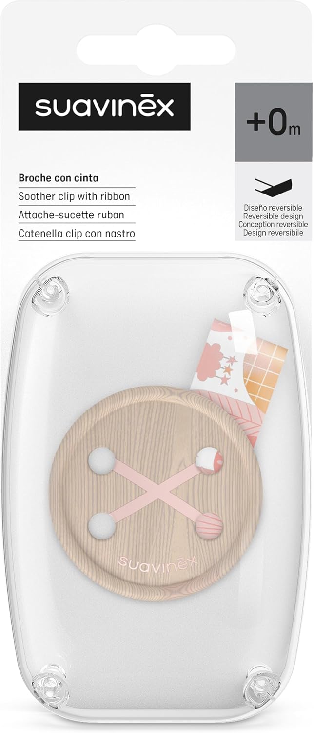 Detalle 2 de Portaciuccio Suavinex Dreams Rosa: catenella in tessuto reversibile con clip per neonati +0 mesi