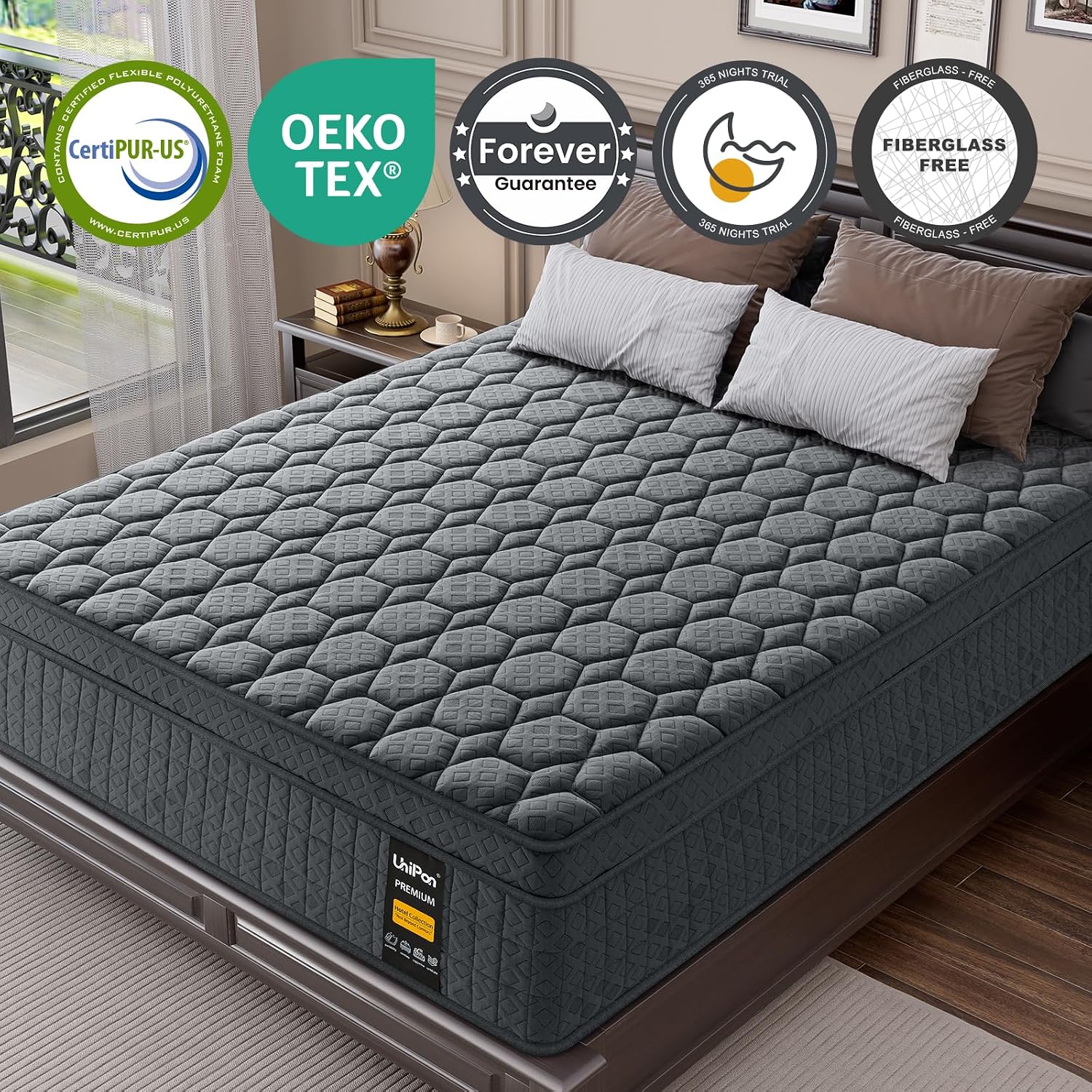 Detalle 2 de UniPon P2503189 King Hybrid Mattress, 14-Inch Medium-Firm with Pocket Coils