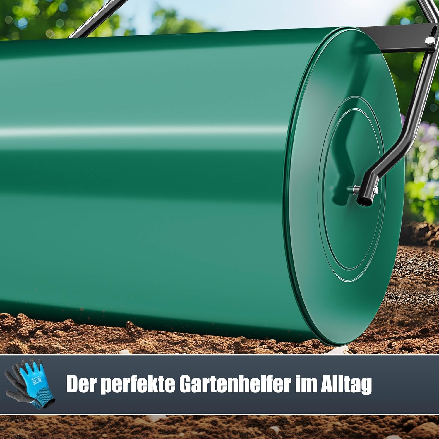 Thumbnail 6 de KESSER® Rasenwalze Metall, befüllbar mit Wasser oder Sand, 60 Liter Füllvolumen, 50 cm Arbeitsbreite – inkl. Handschuhe