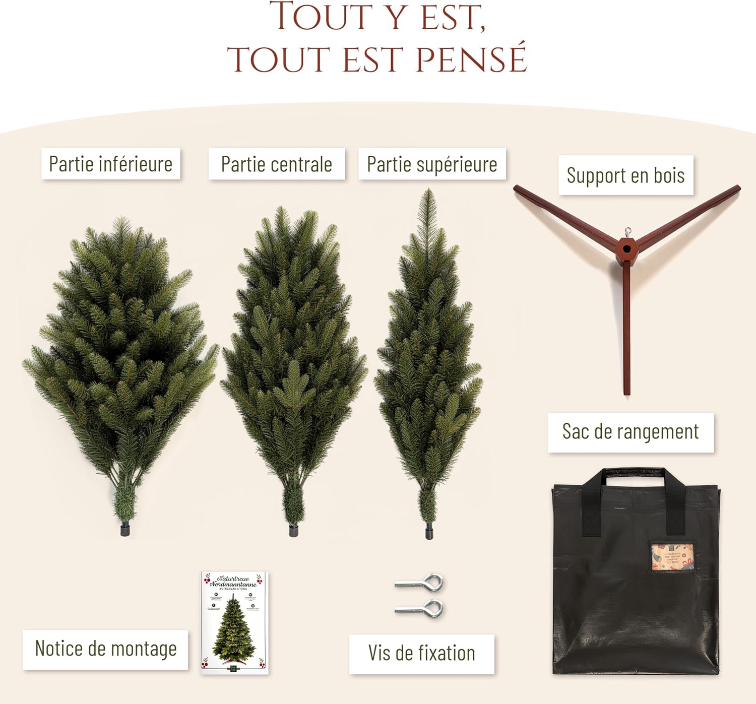 Thumbnail 6 de Pure Living Sapin artificiel Premium 220 cm réaliste avec support en bois 🎄