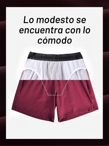 Detalle 2 de Arcweg Bañador Hombre 2 en 1 con Secado Rápido y Forro de Malla – Negro/Vino, M de EU