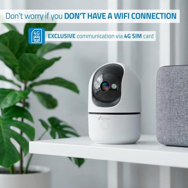 Detalle 2 de Cámara IP Nivian 4G 2K Interior con Visión Nocturna, IA y Audio Bidireccional