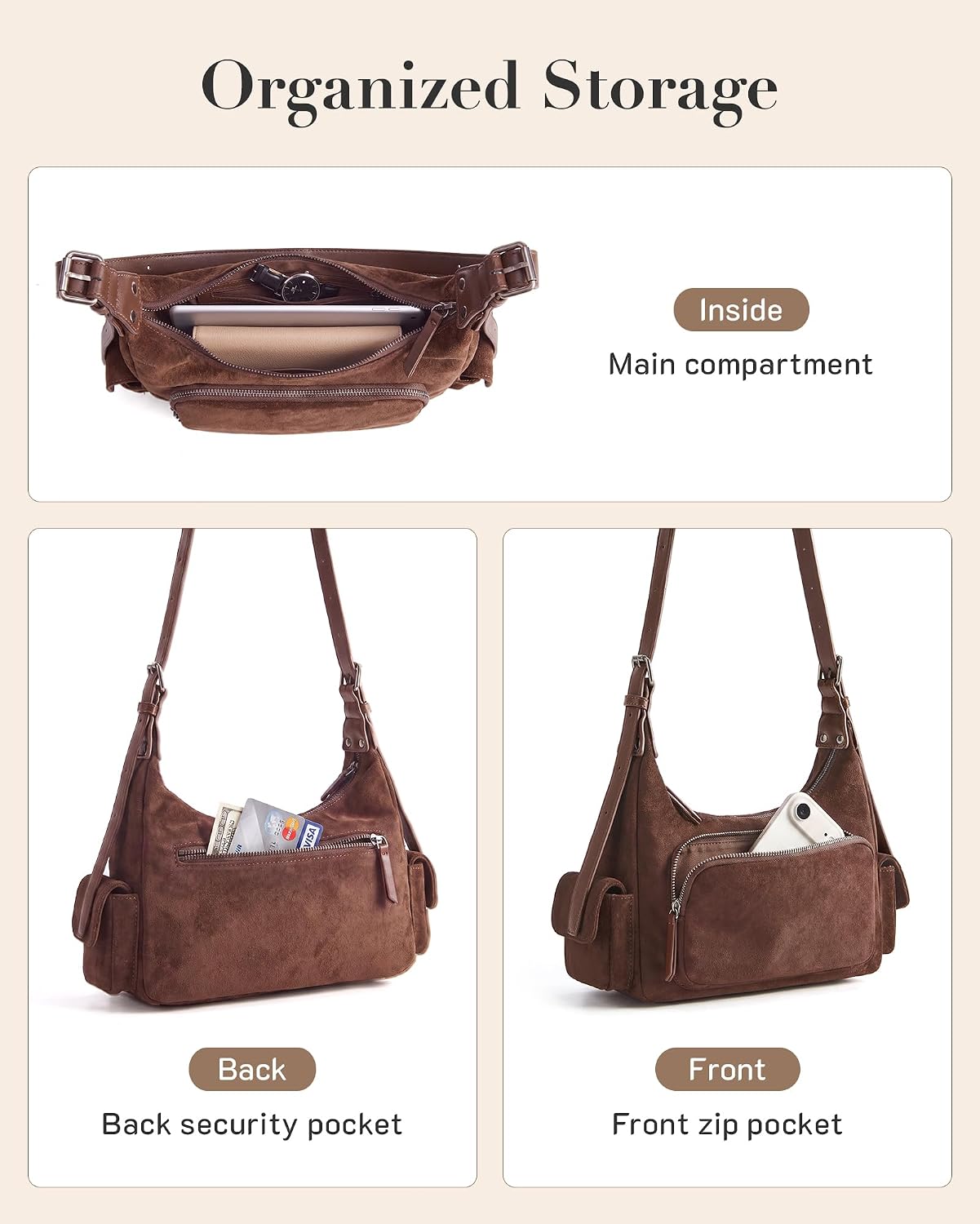 Detalle de Missnine Hobo Bag in Faux Suede