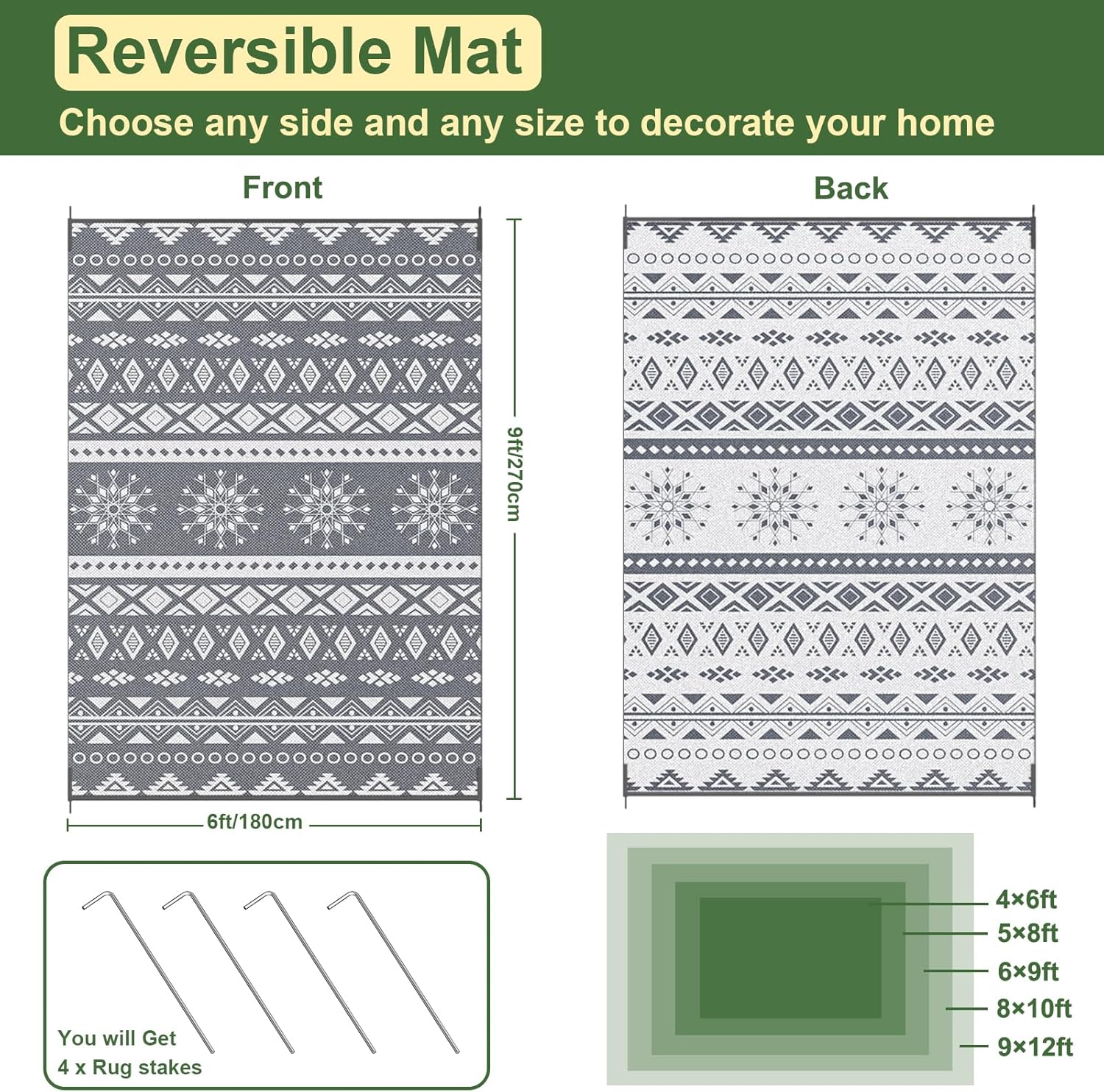 Thumbnail 1 de MOKANI Outdoor-Teppich wetterfest, wendbar (180x270 cm) – Balkon-, Camping- und Terrassenmatte in Grau