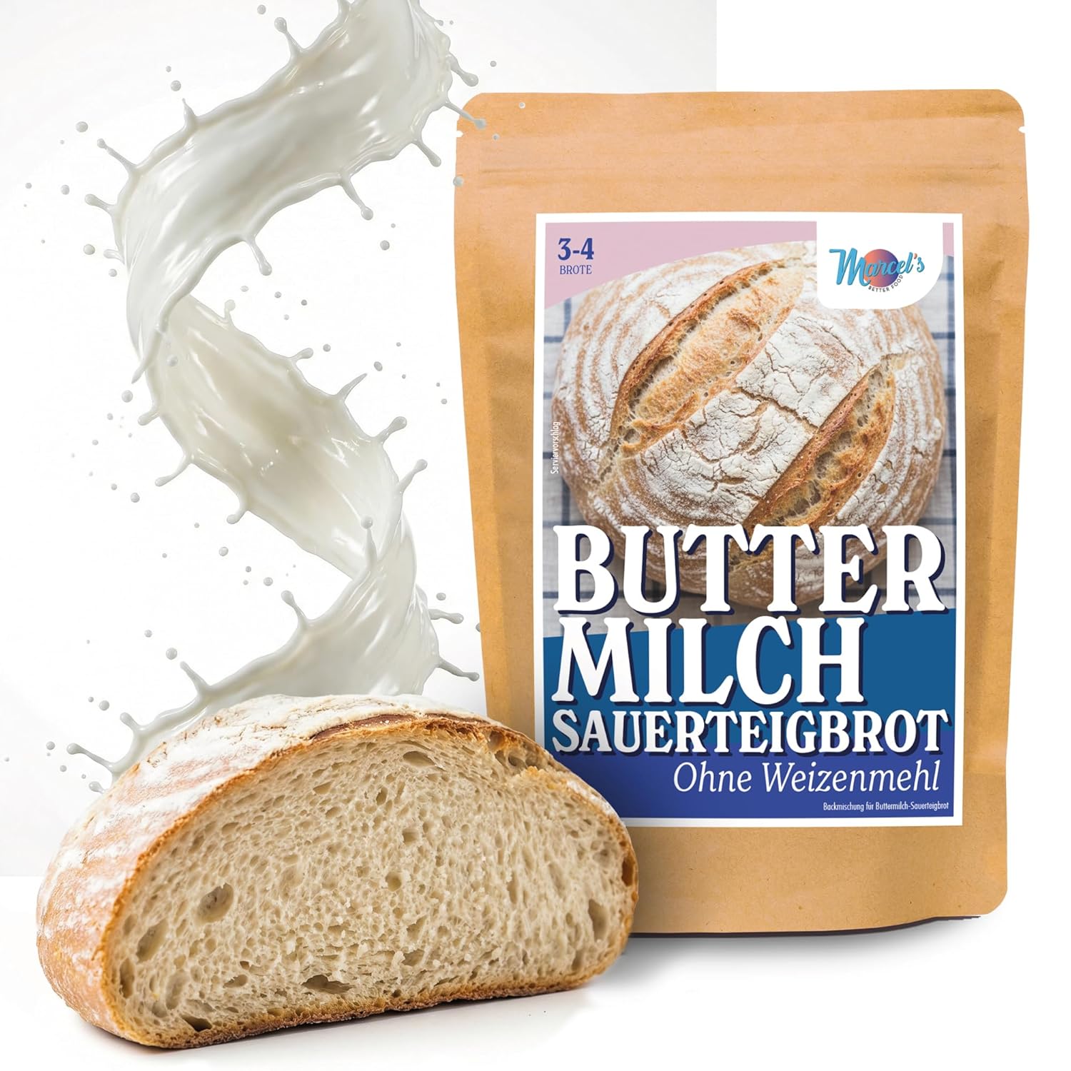 Marcel’s Buttermilchbrot Sauerteigbrot ohne Weizenmehl (1200 g, für 3–4 Brote) – Brotbackmischung mit Roggenmehl & Sauerteig