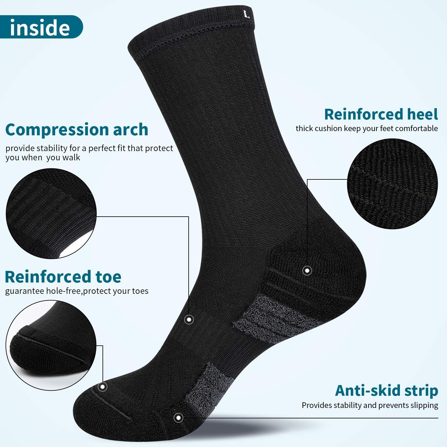 Thumbnail 6 de Lapulas Thermal Men’s Socks 6 Pairs Crew Cushioned Cotton for Outdoors