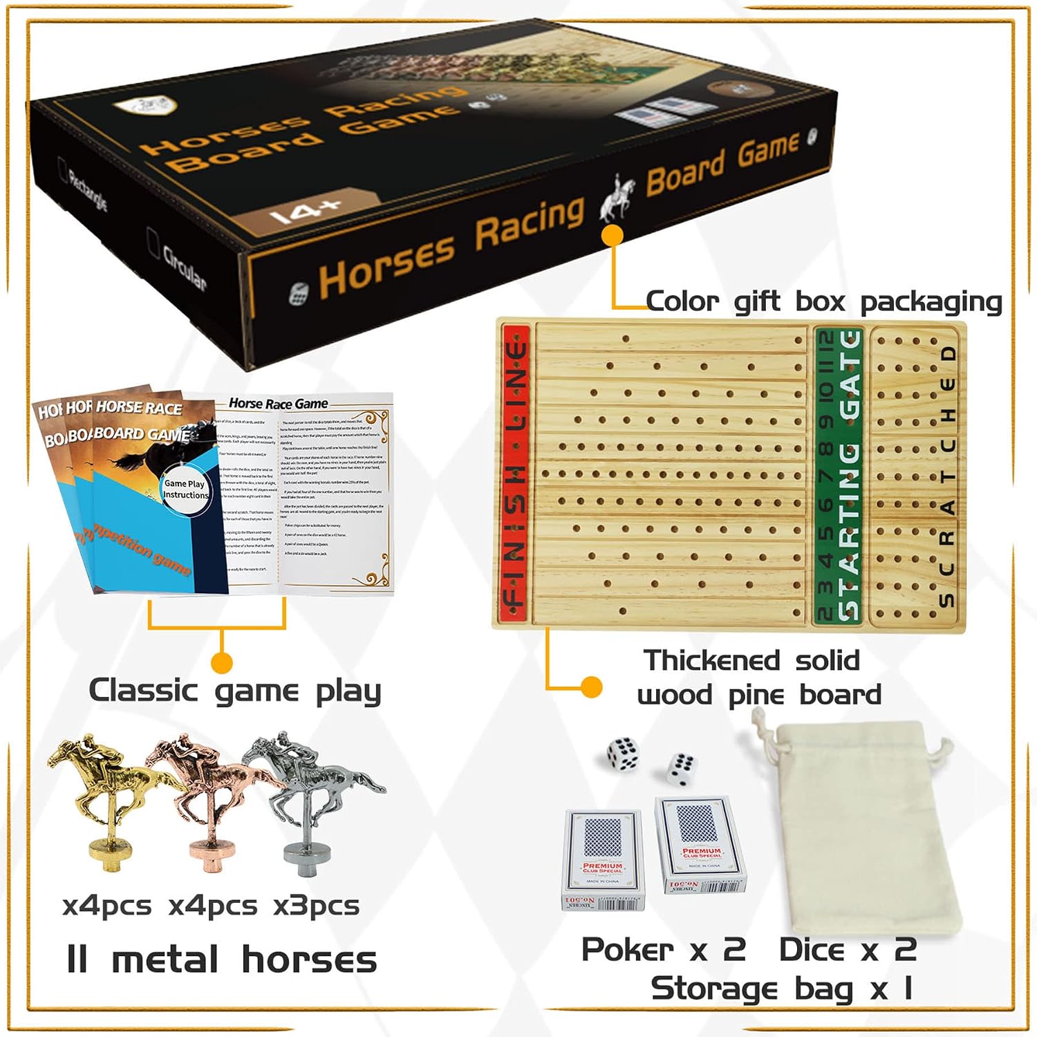 Thumbnail 4 de Jyquorp Horse Race Board Game 15.6x10 inches