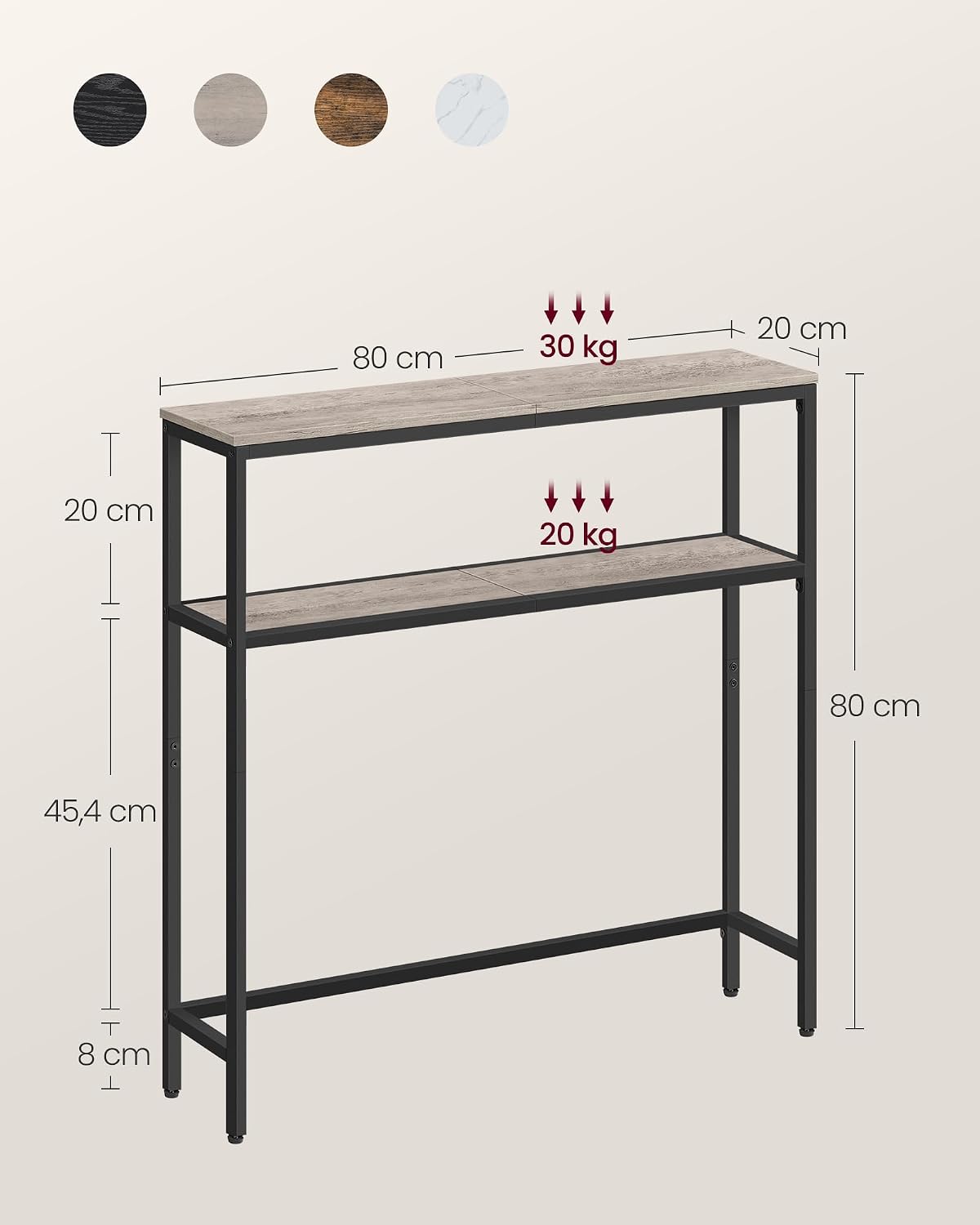 Detalle de VASAGLE BARNET LNT130K02V1 – konsola 20 cm z dwiema półkami, szarobeżowa