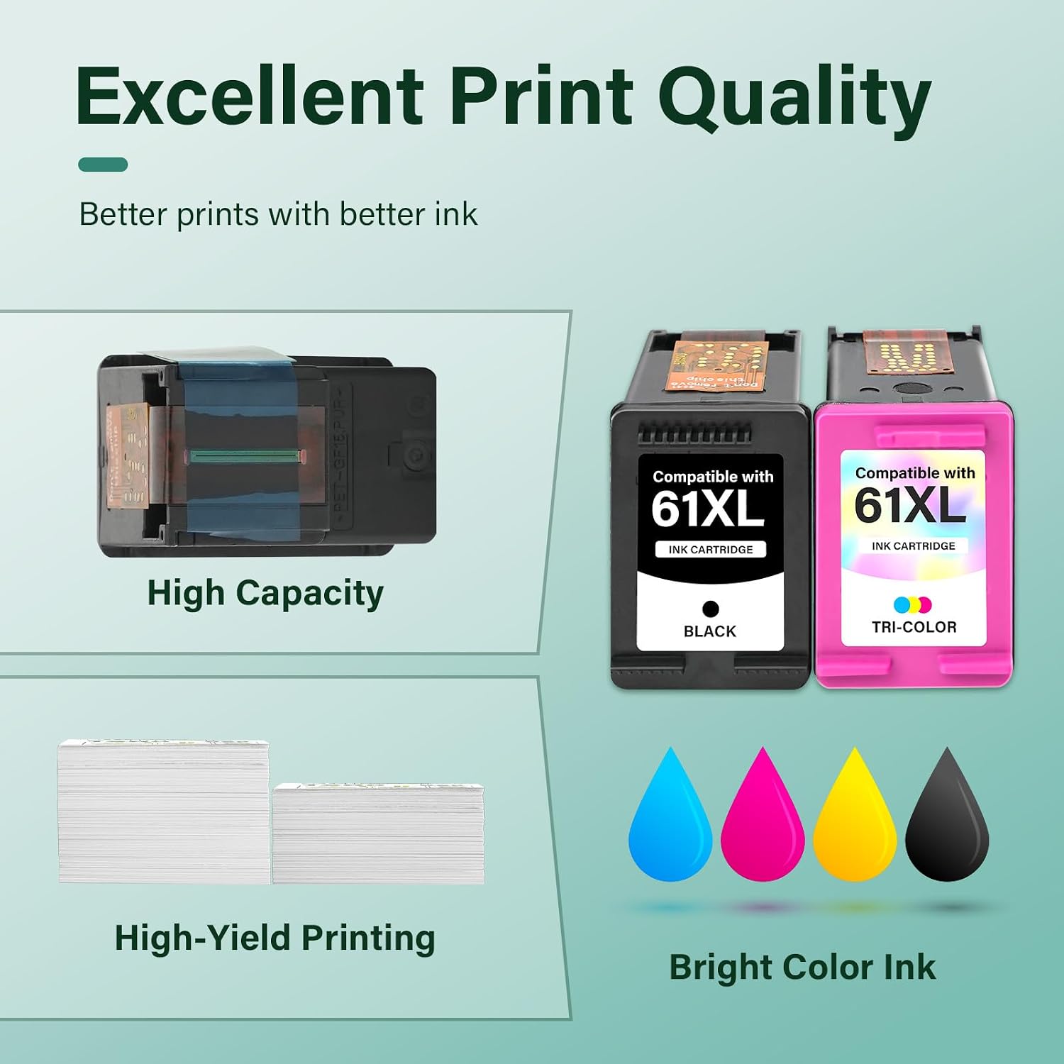 Thumbnail 5 de Cool Toner 61XL Black and Tri-Color Ink Cartridge Combo Pack for HP