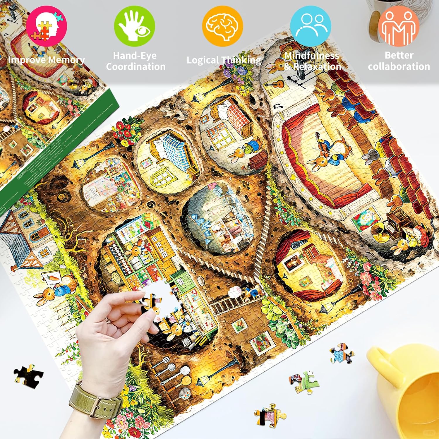 Thumbnail 2 de HUADADA 1000-Piece Jigsaw Puzzle: Bunny Burrow Town — Stress Relief & Relaxation for Adults