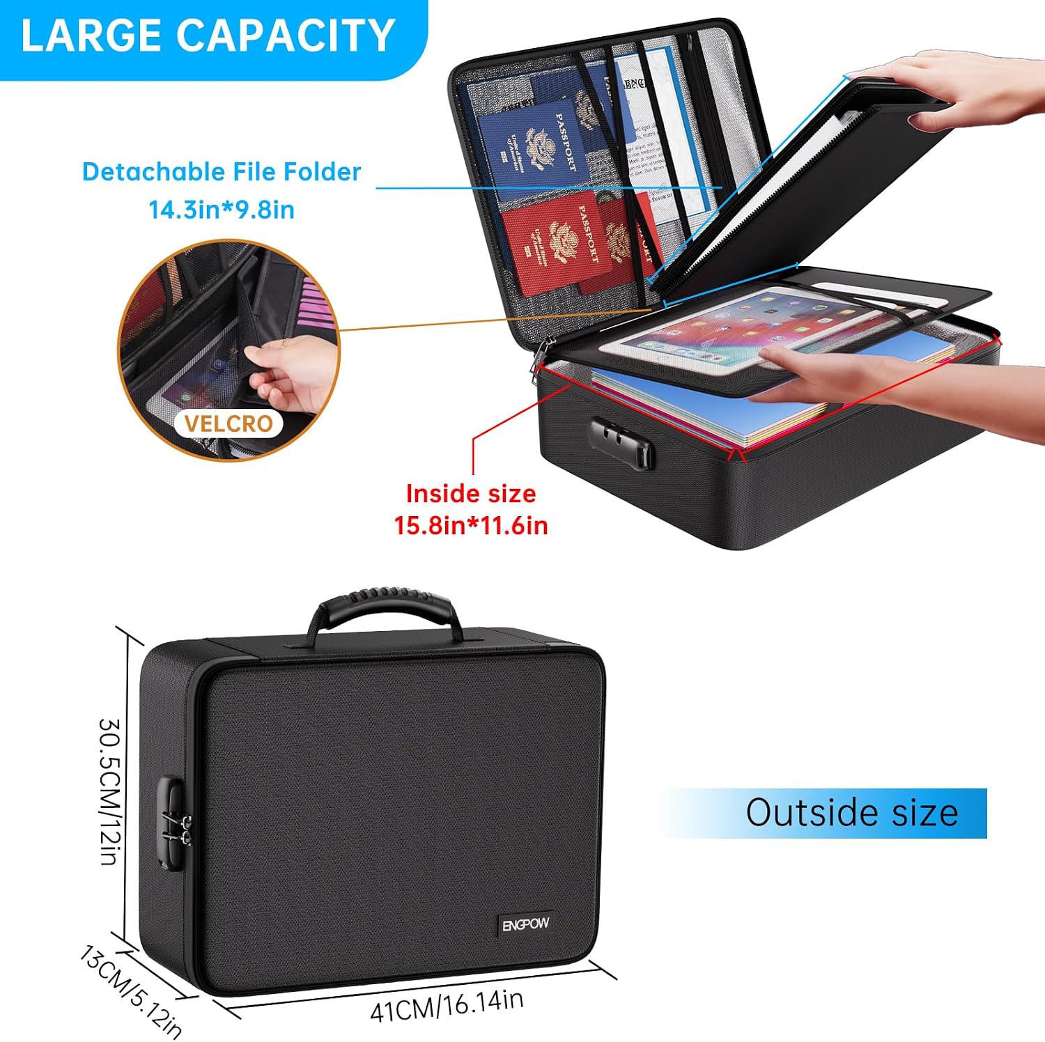 Detalle 2 de ENGPOW EG097 Fireproof Document Organizer Bag, 25 Pockets, Combination Lock
