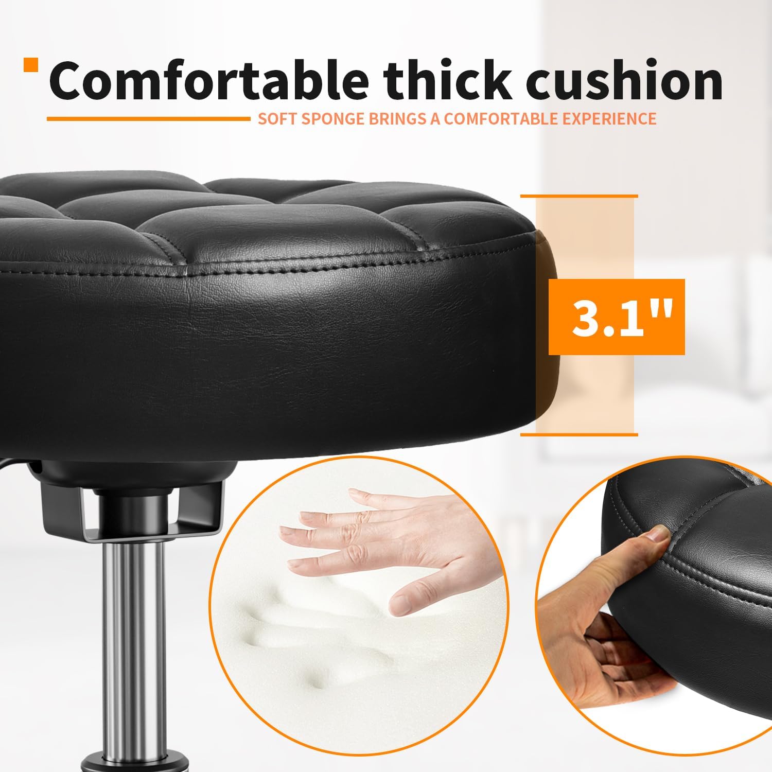 Detalle de Rolling Stool PU Leather Round 14.6" seat