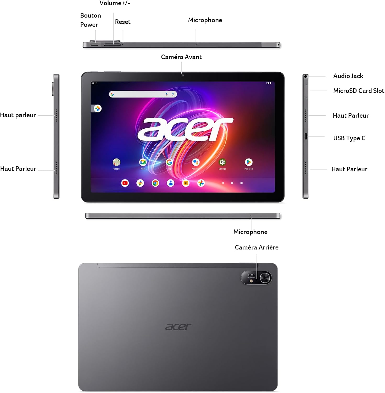 Detalle de Acer Iconia Tab P11 — Tablette tactile 11'' 2K WUXGA, MT8781, 8 Go RAM, 128 Go SSD, Android 14, portfolio case