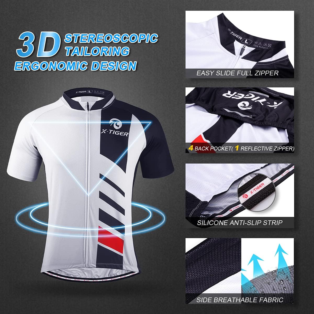 Detalle de X-TIGER Ciclismo Uomo 5D Gel Salopette: pantaloncini corti imbottiti per lunghe pedalate