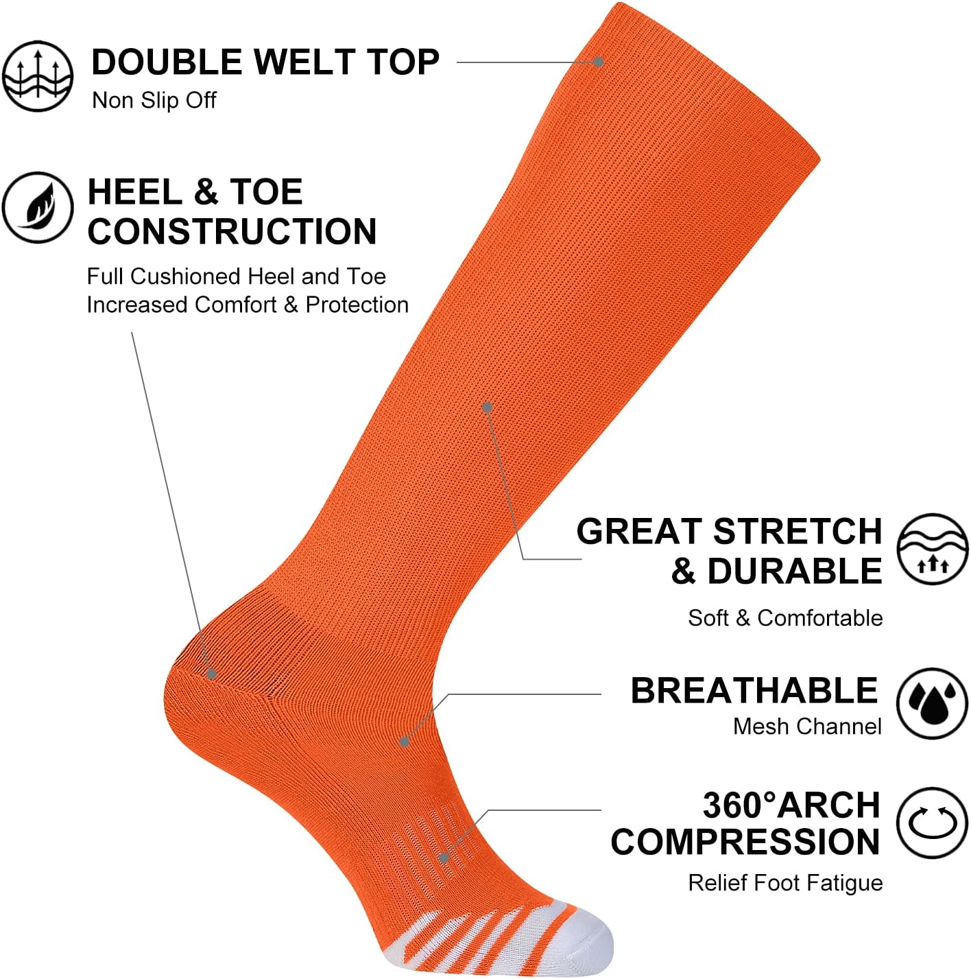 Thumbnail 3 de FITRELL 2/3 Pack Over-the-Calf Baseball Soccer Softball Socks for Kids, Youth, Men & Women