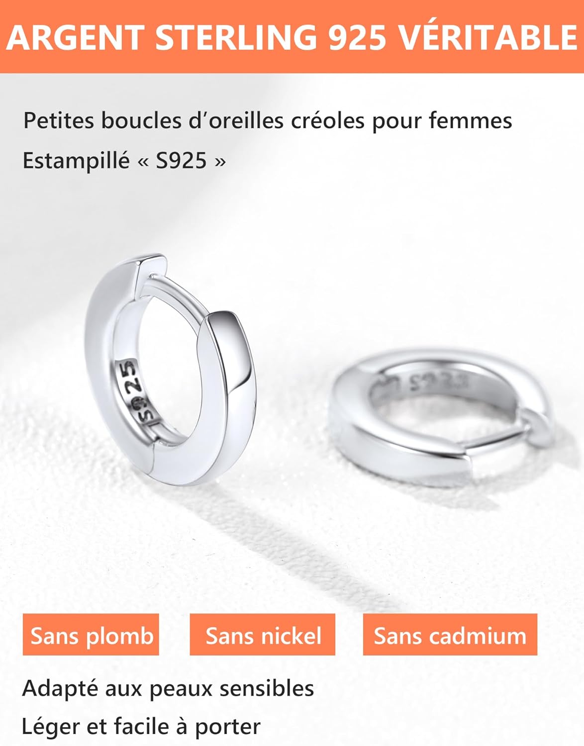 Thumbnail 2 de Silvora Petit Créole en Argent 925 Massif – boucles d’oreilles anneau 6–20 mm (argent/noir/plaqué or/rose) pour femme et homme