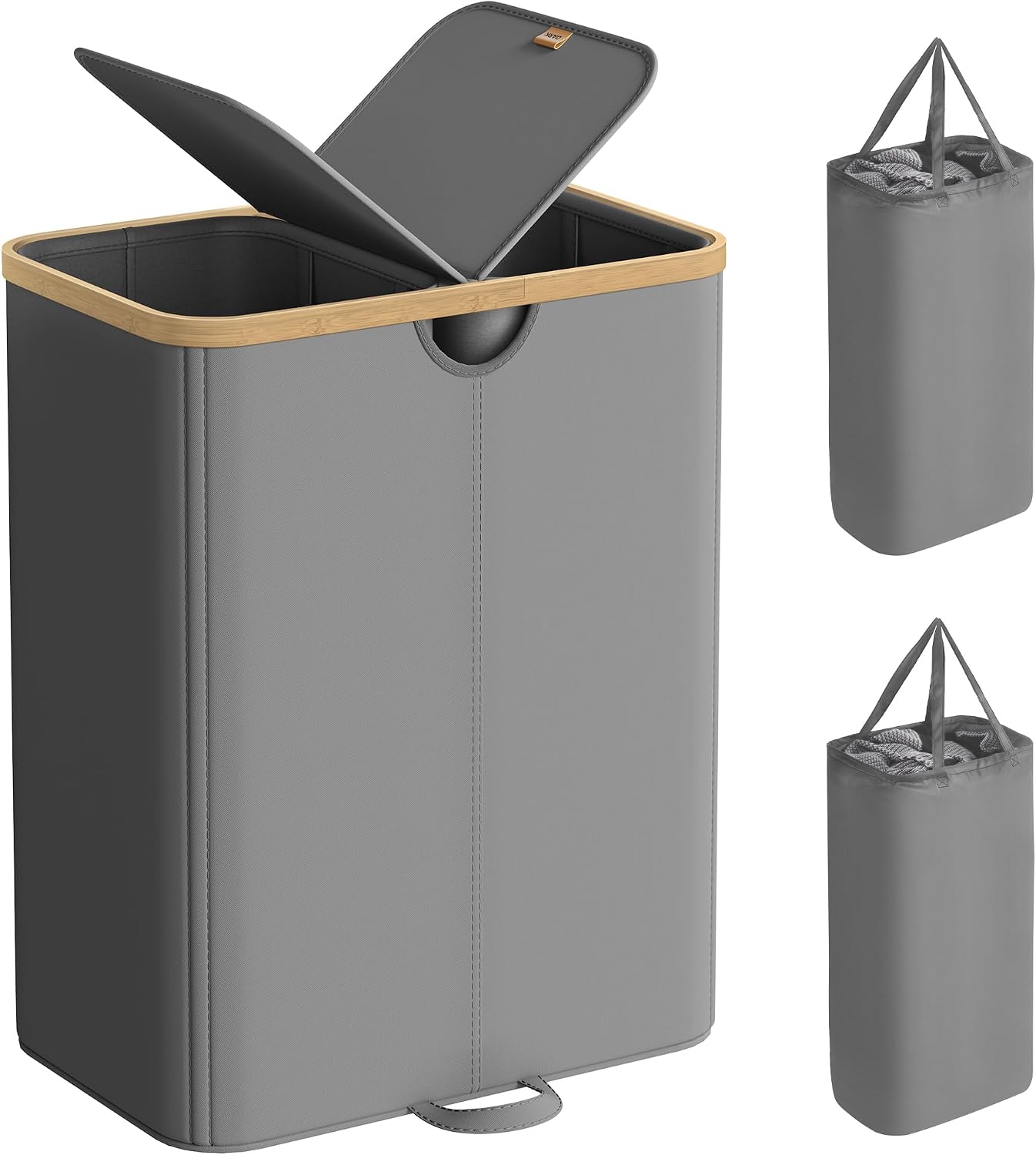 Thumbnail 6 de SONGMICS Wäschekorb mit 2 Fächern und Deckel (150 Liter) LCB523W01 – Wäschesortierer für zwei Säcke