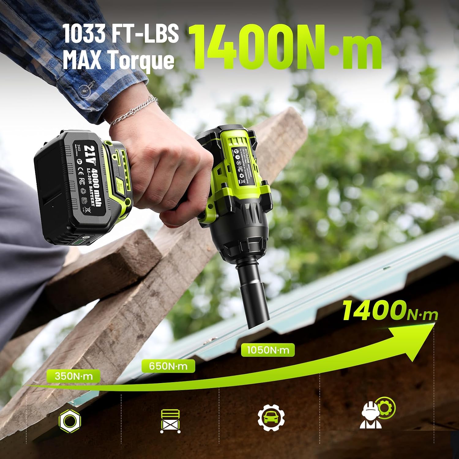 Detalle de Robustrue 1/2 Zoll Akku-Schlagschrauber mit bis zu 1600 N·m – 2×4,0 Ah, Schnellladegerät und Zubehör