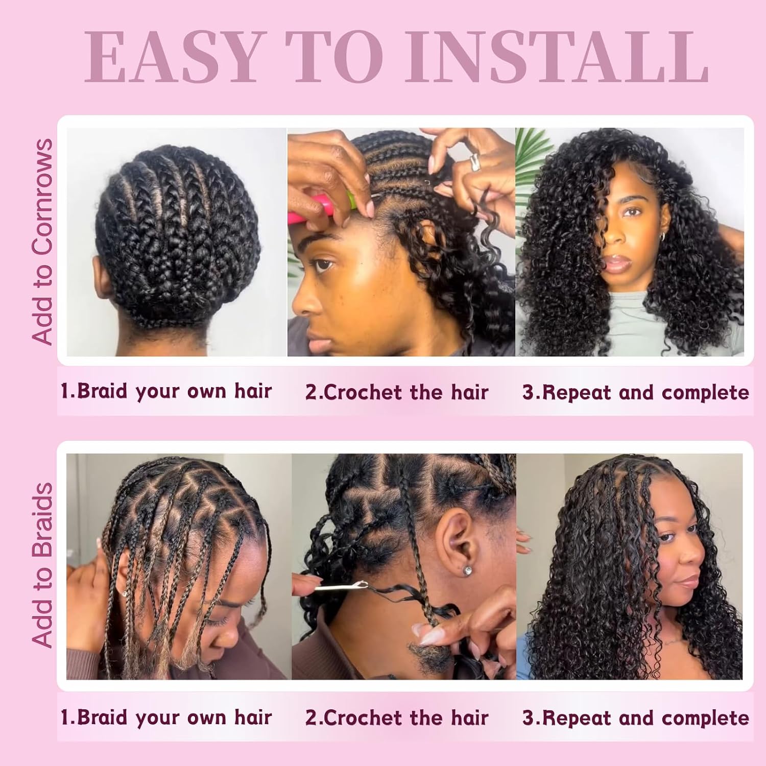 Thumbnail 4 de Human Crochet Hair Deep Wave 18 Inch Knotless 100g - 80 Strands, 100% Human Hair