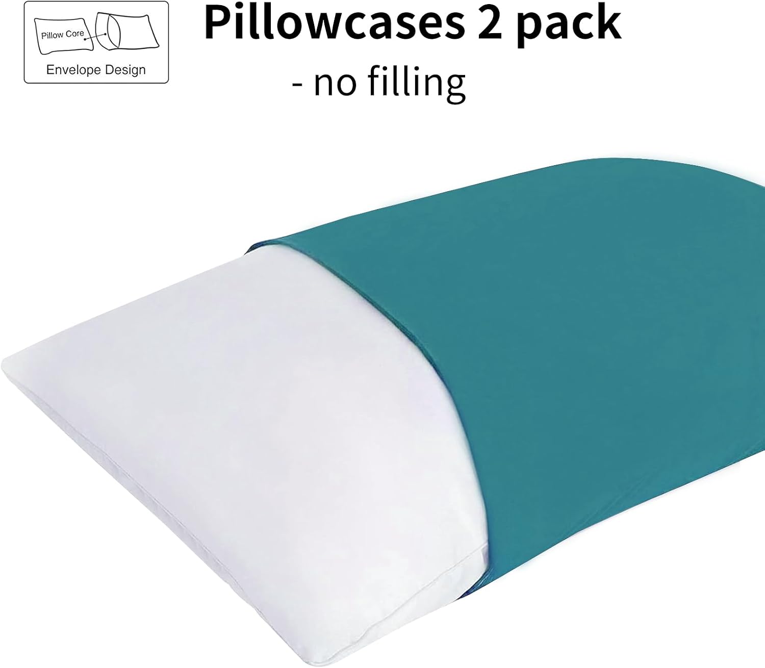 Detalle de RUIKASI Teal pillow cases (2 pack) with envelope closure, brushed breathable microfiber