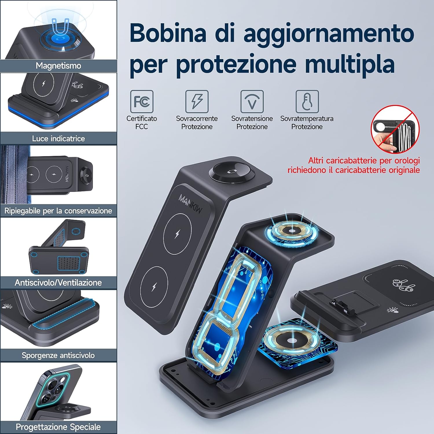 Thumbnail 2 de Stazione di Ricarica 3 in 1 MANKIW: ricarica Wireless per iPhone, Apple Watch e AirPods