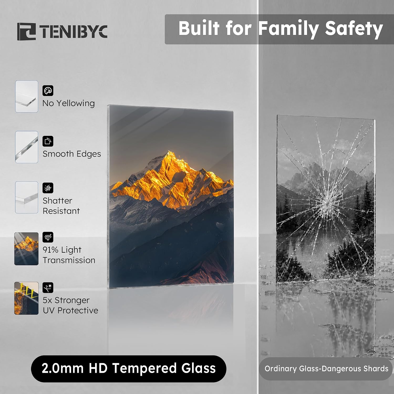 Detalle de TENIBYC 5x7 Picture Frame 3 Pack – Black Woodgrain, Solid Wood & HD Tempered Glass