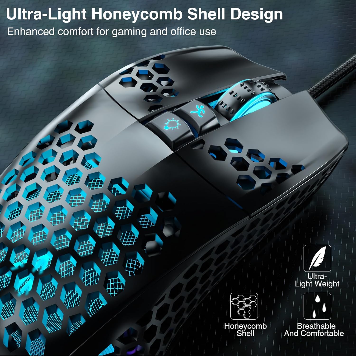 Detalle de SOLAKAKA SM900 Wired Gaming Mouse, 12800 DPI, RGB, Honeycomb Shell