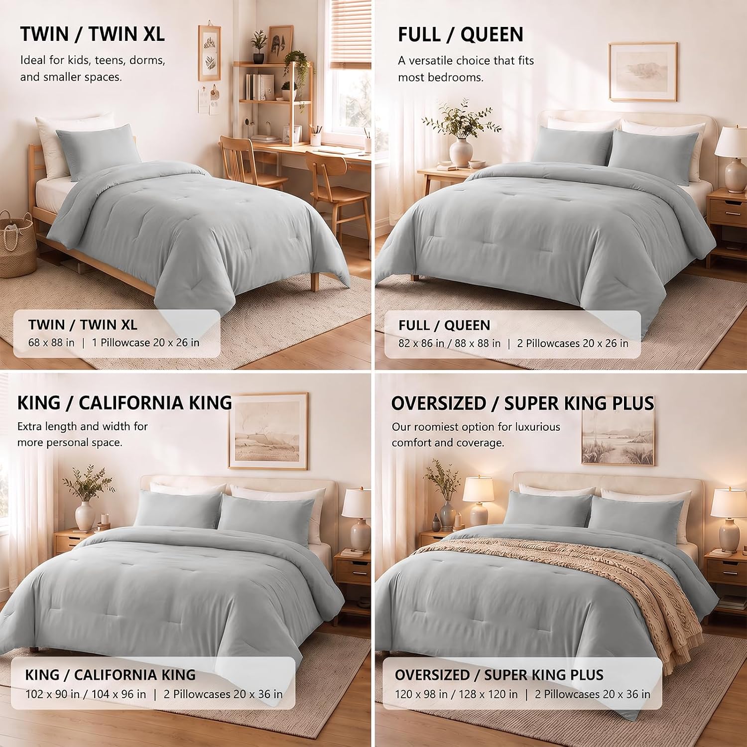 Thumbnail 6 de CozyLux Light Grey Queen Comforter Set, 3-Piece Bedding