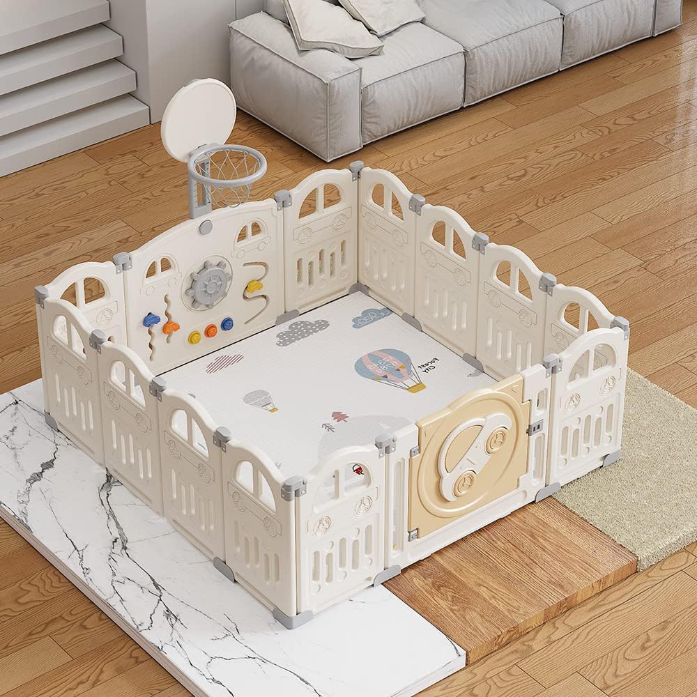 Thumbnail 6 de UBRAVOO EDP001 opvouwbare babybox, 14 panelen, 50 ballen en basketbalring